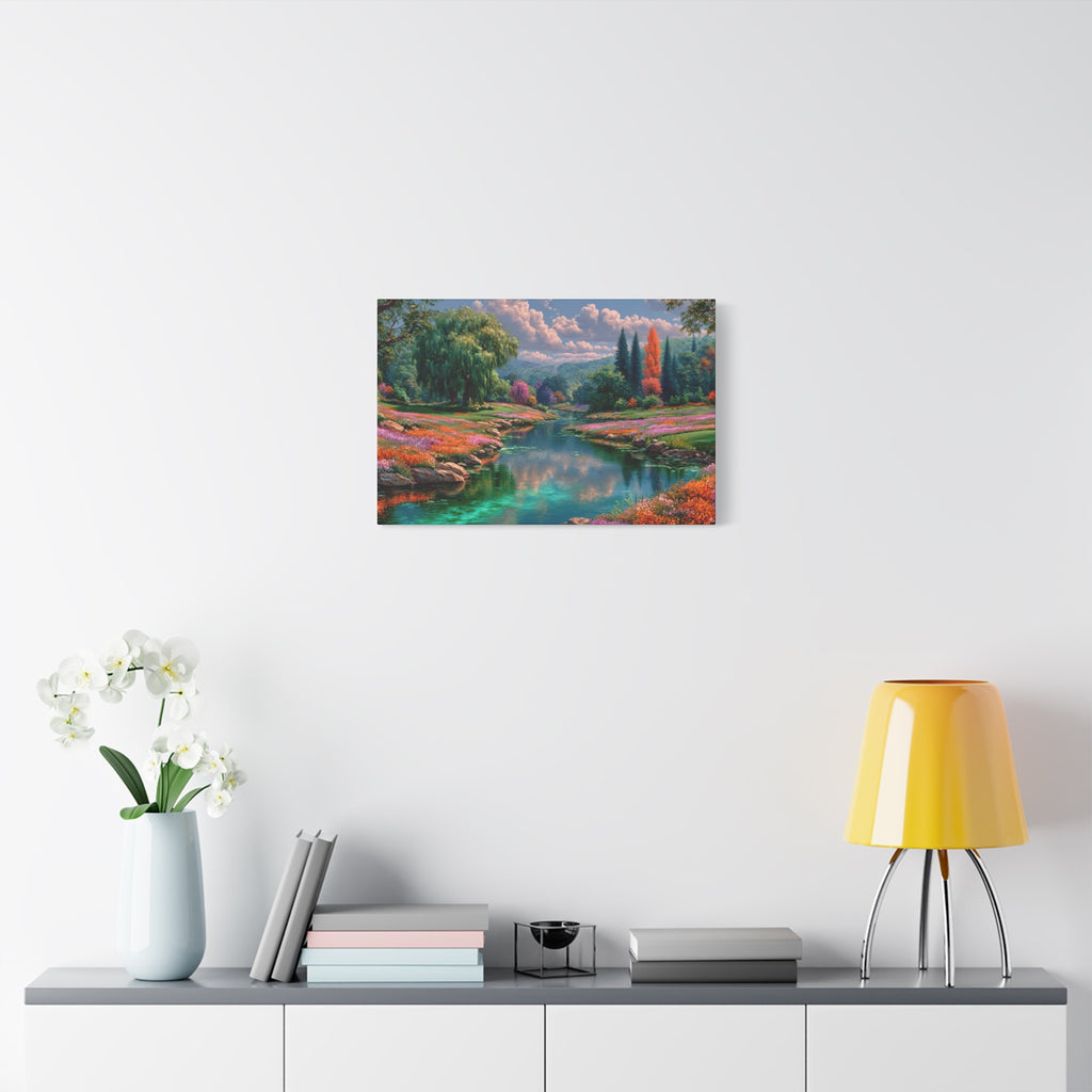 Scenic River Landscape Matte Canvas Wall Art Stretched 1.25"