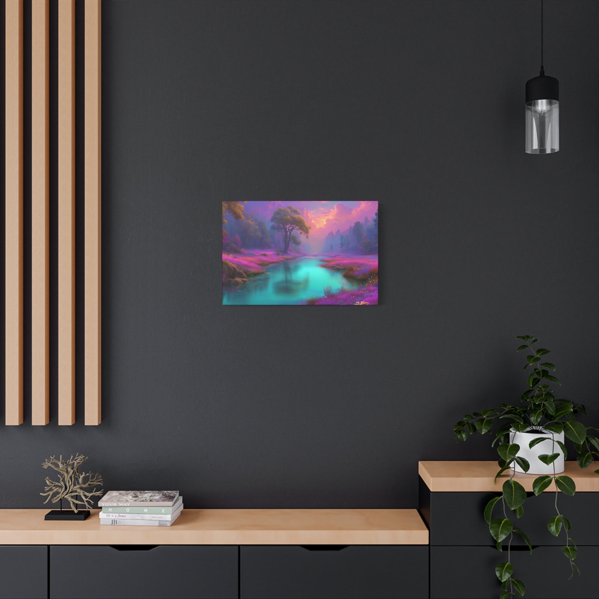 Dreamscape River Matte Canvas Wall Art Vibrant Fantasy Landscape, Stretched 1.25"