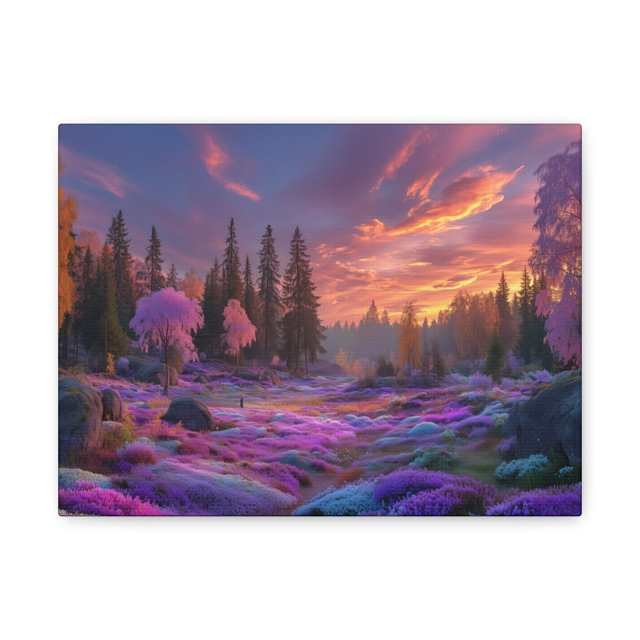 Dreamscape Forest Matte Canvas Print Vibrant Sunset Purple Meadow Wall Art
