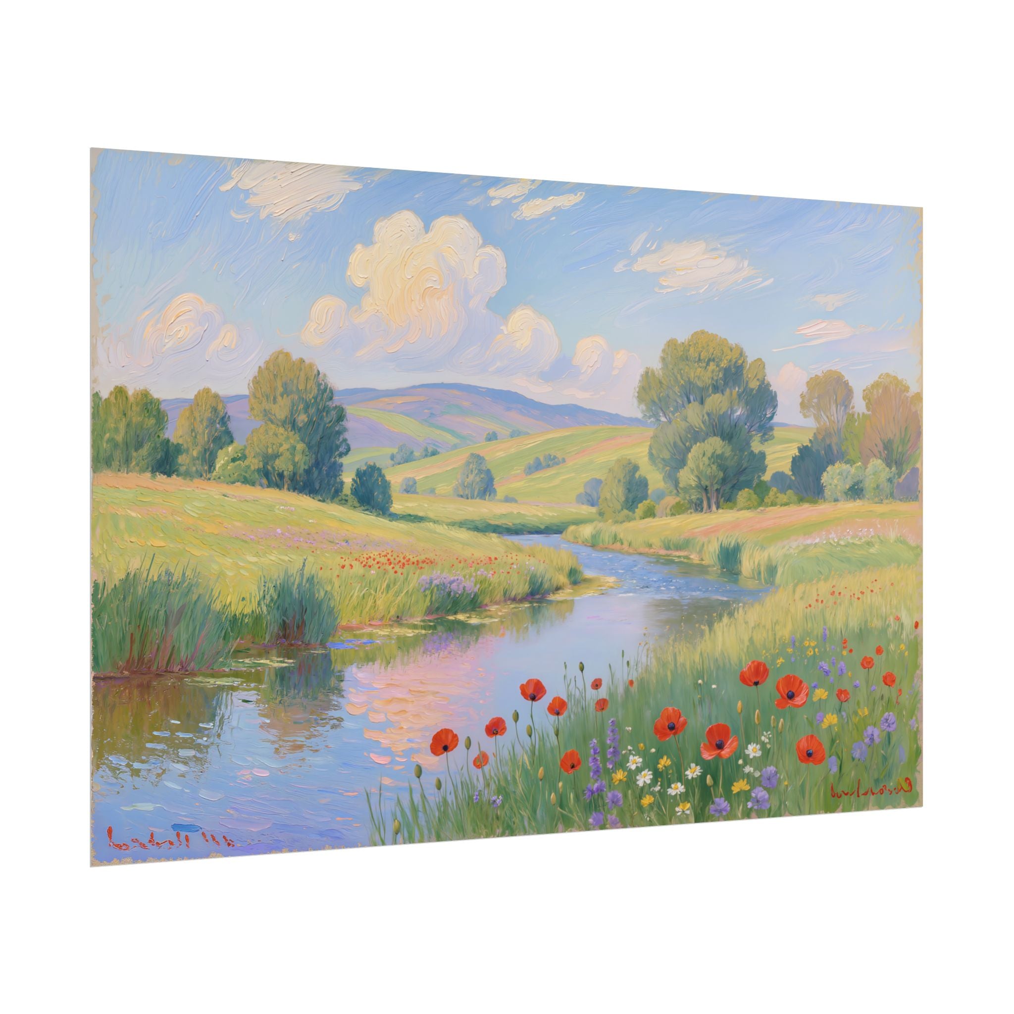 Tranquil Meadow River Landscape Print