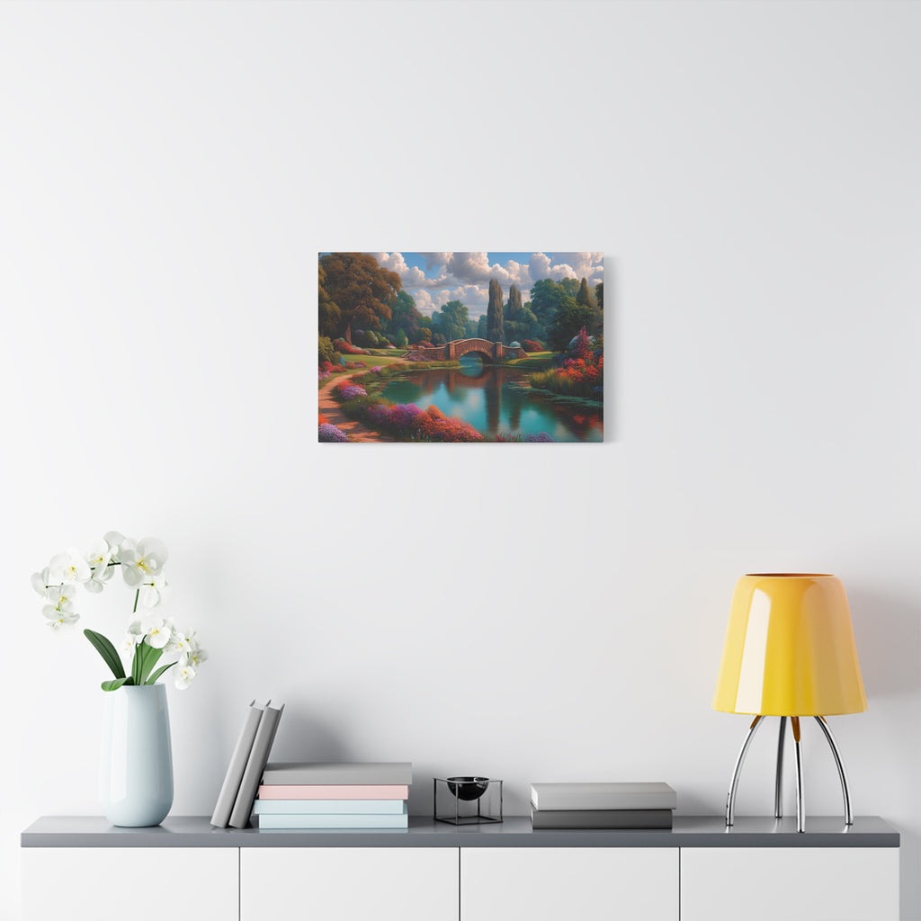 Canvas Wall Art Serene Garden Bridge Landscape Matte Canvas