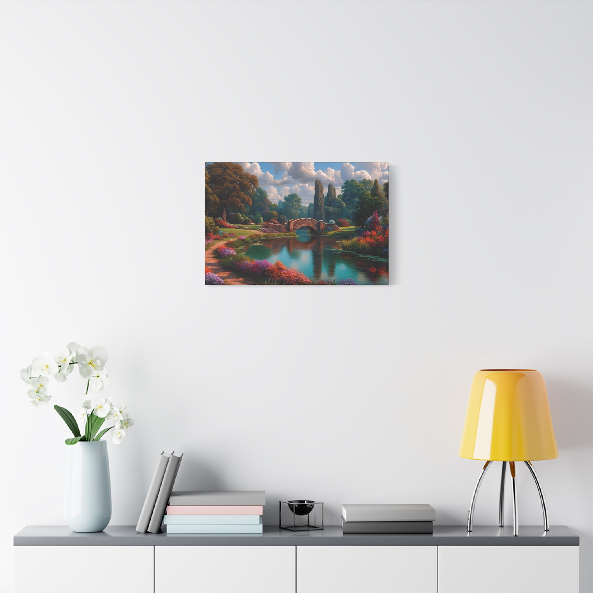 Canvas Wall Art Serene Garden Bridge Landscape Matte Canvas