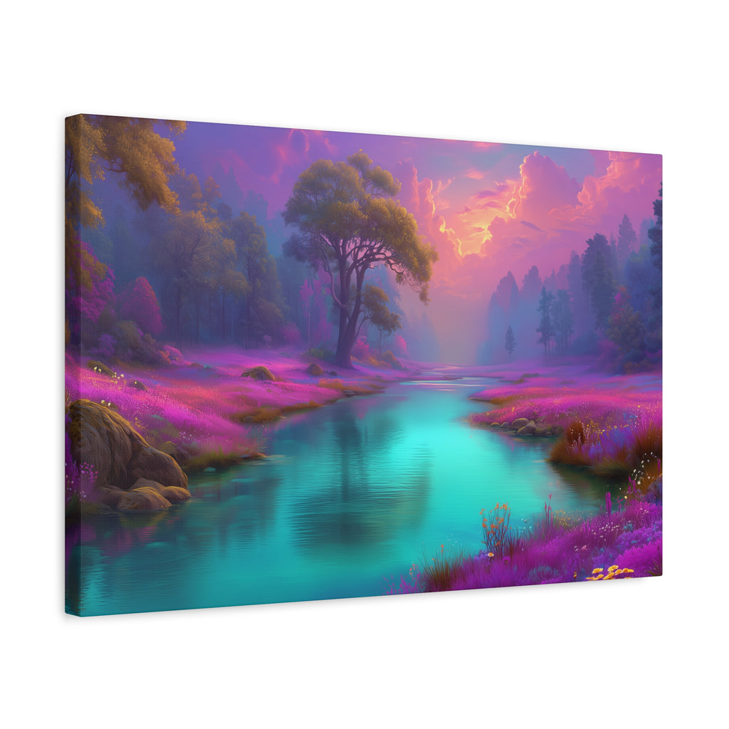 Dreamscape River Matte Canvas Wall Art Vibrant Fantasy Landscape, Stretched 1.25"
