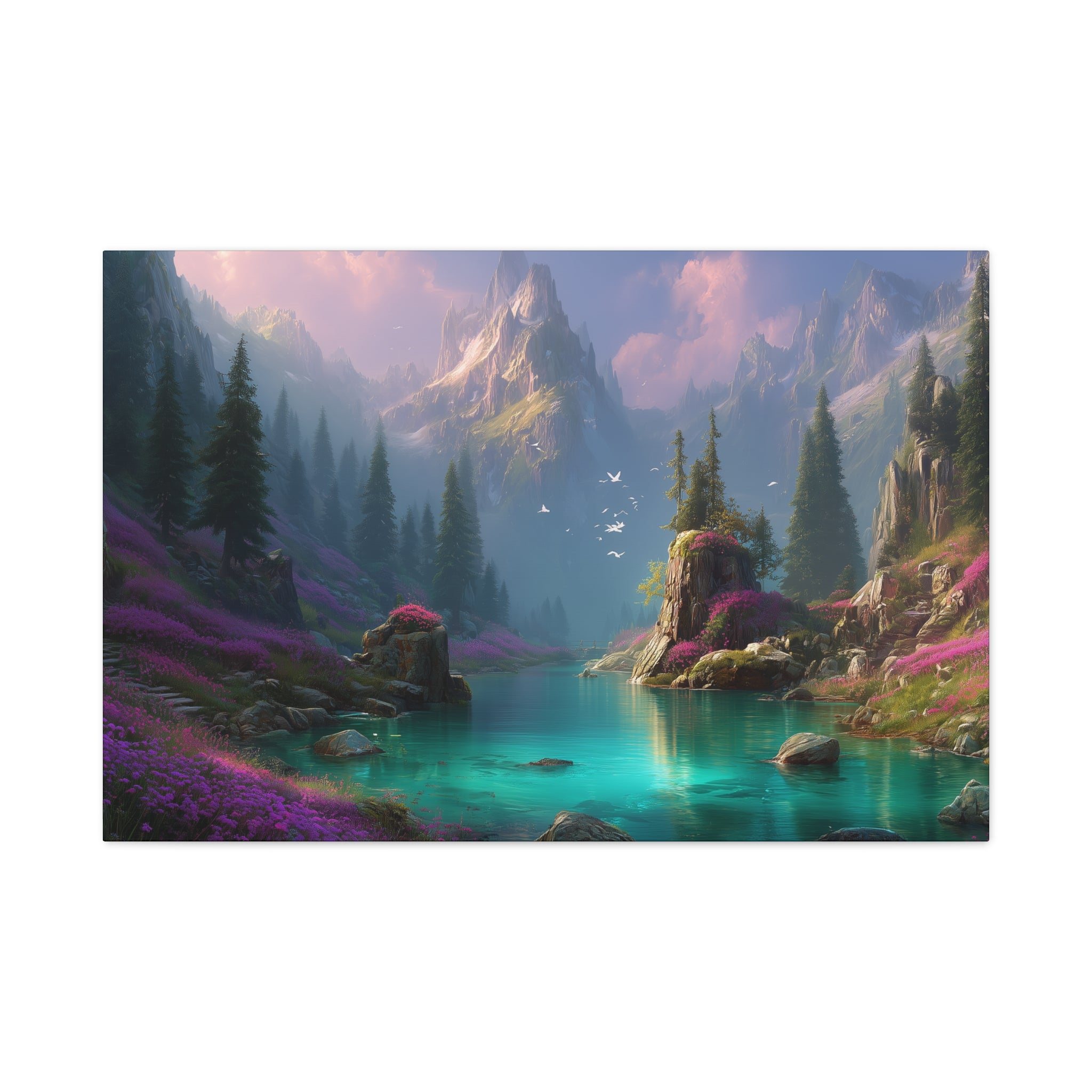 Matte Stretched Canvas Wall Art Tranquil Fantasy Lake Landscape