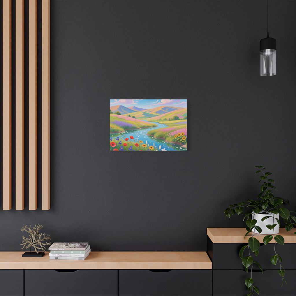 Matte Canvas Print Colorful Meadow River Landscape Wall Art