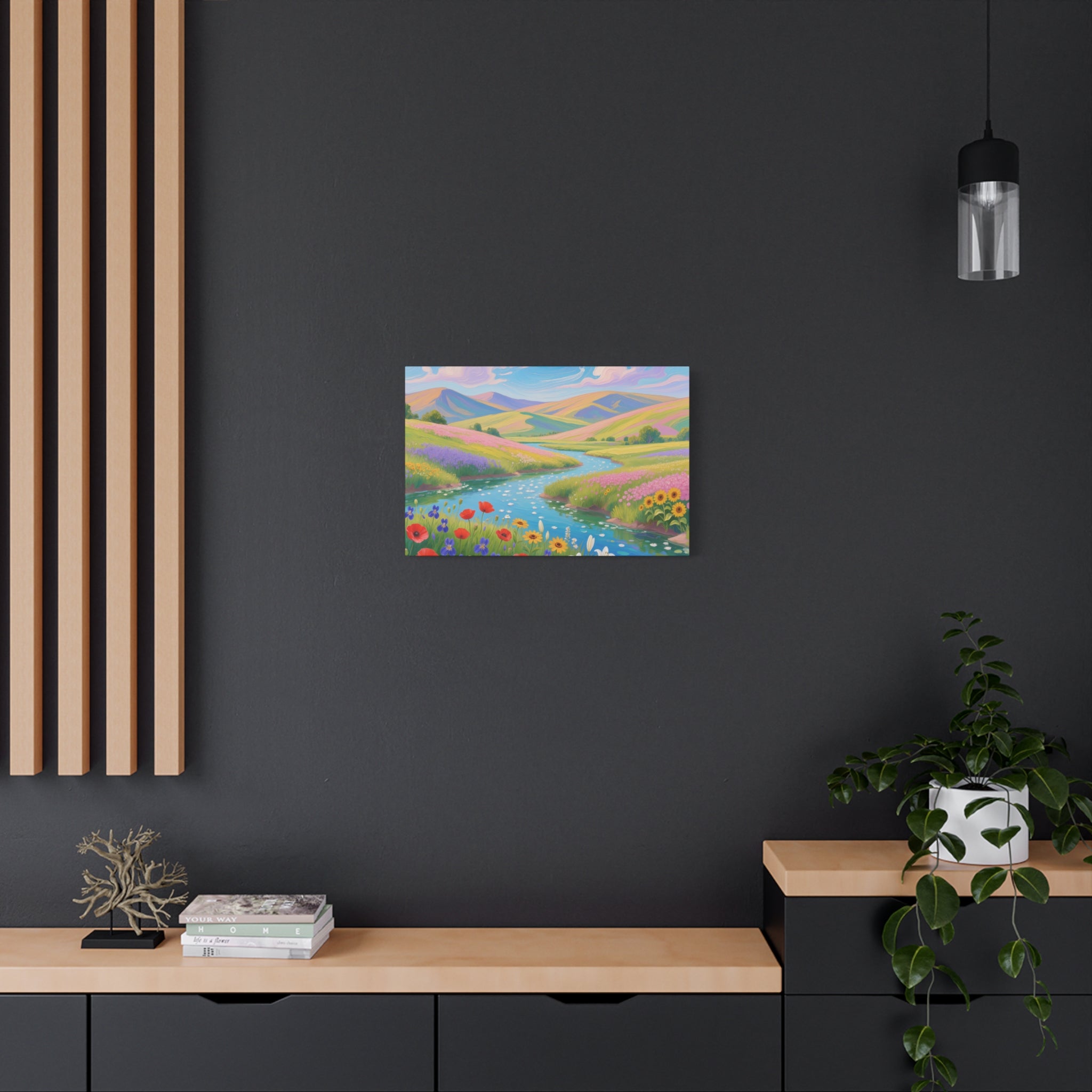 Matte Canvas Print Colorful Meadow River Landscape Wall Art