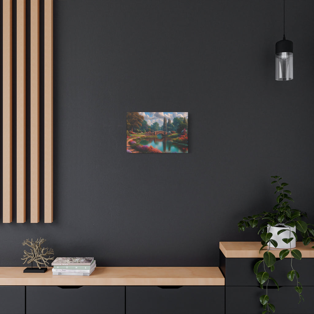 Canvas Wall Art Serene Garden Bridge Landscape Matte Canvas