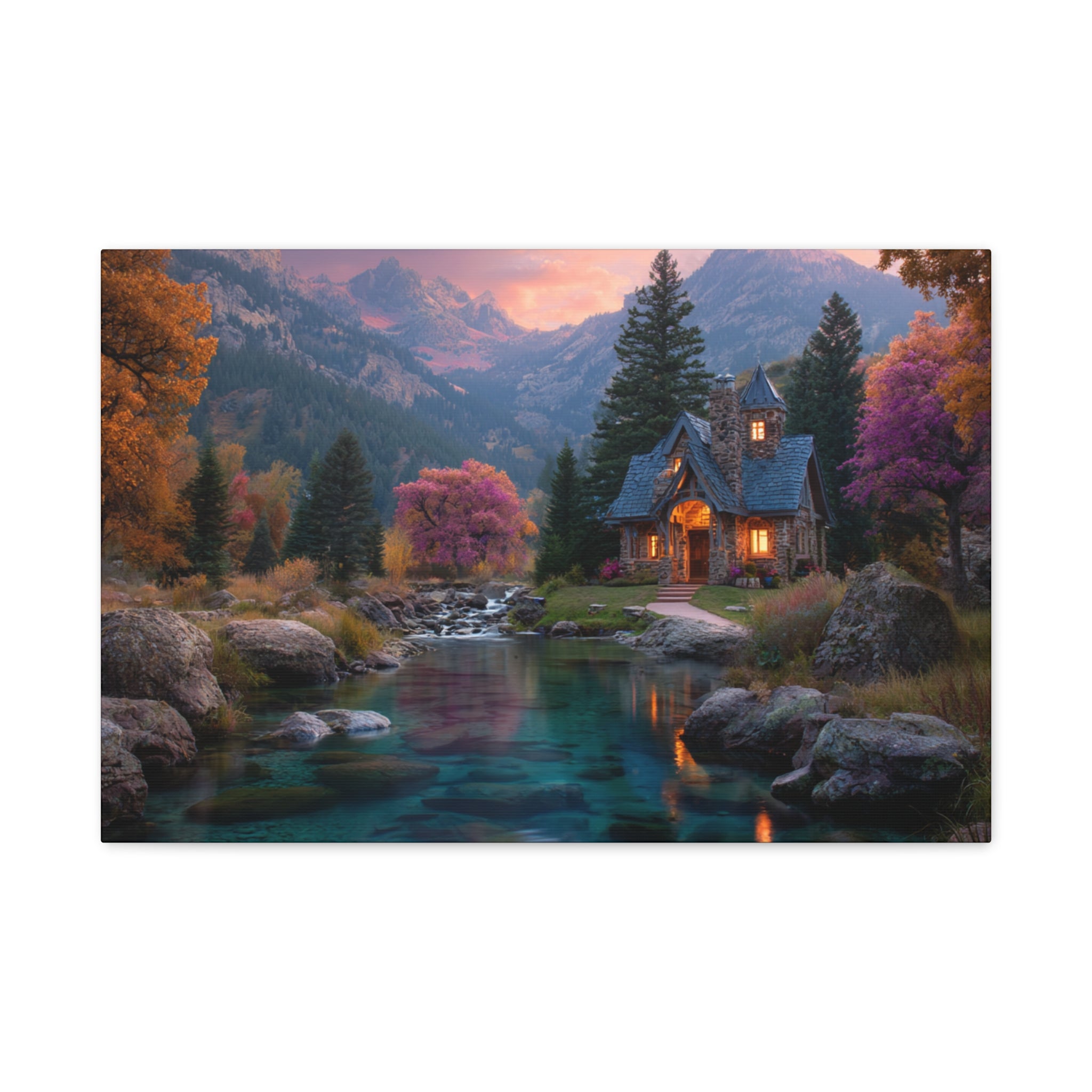 Cozy Mountain Cottage Matte Canvas Print Stretched Wall Art