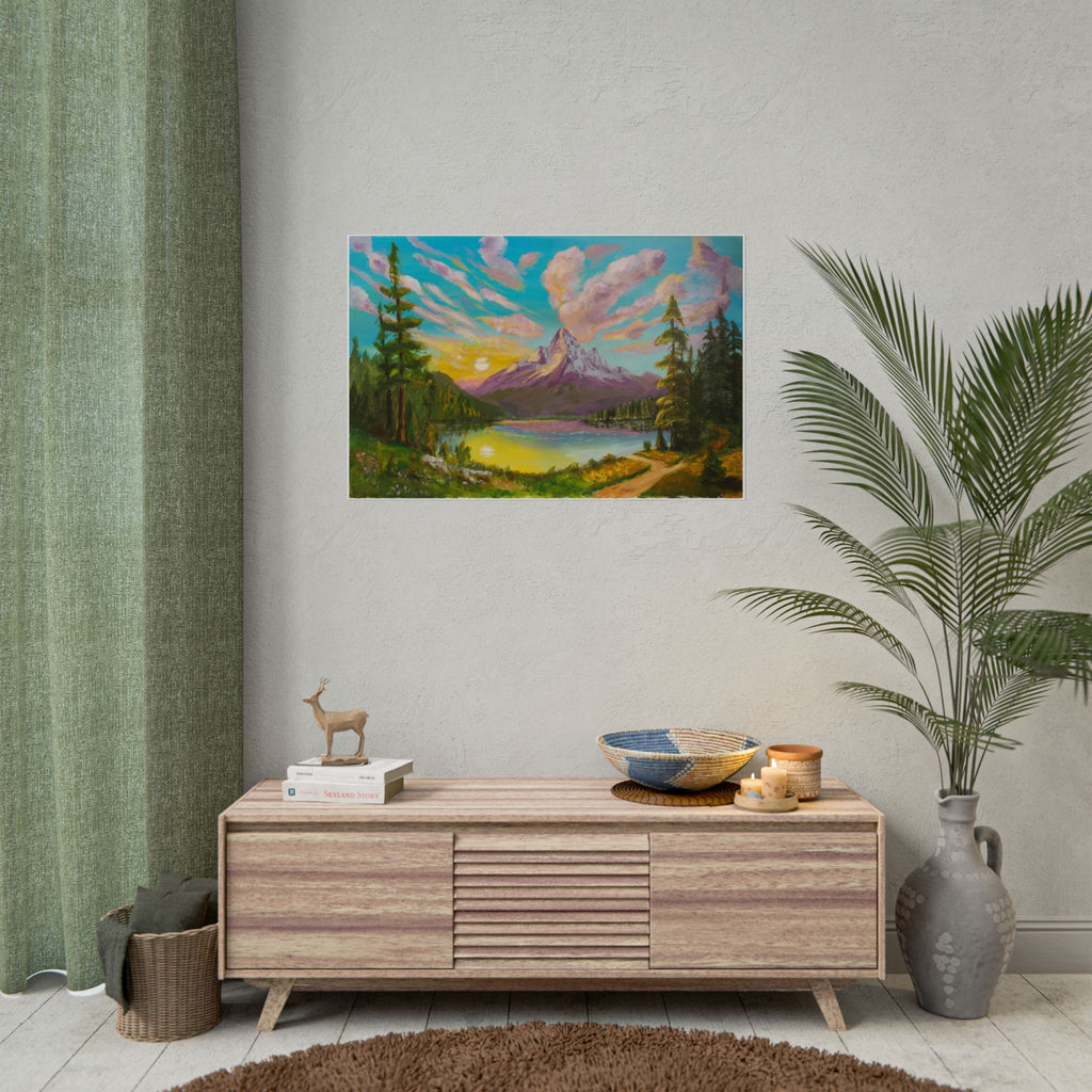 Serene Mountain Lake Sunset Art Print