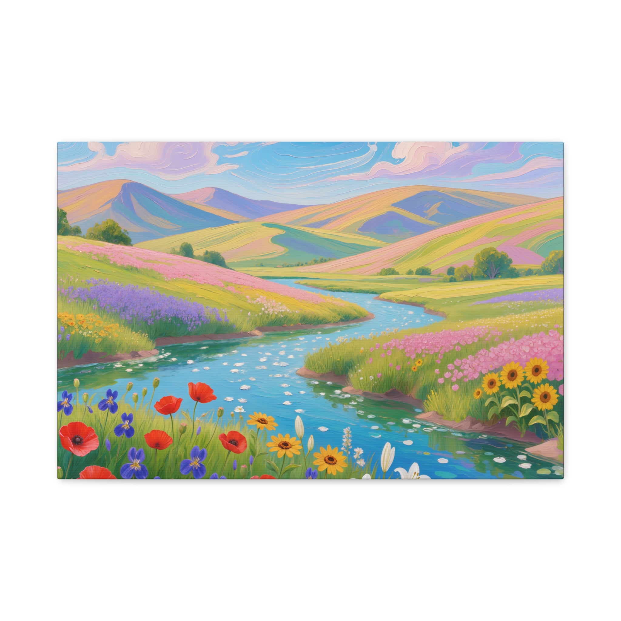 Matte Canvas Print Colorful Meadow River Landscape Wall Art