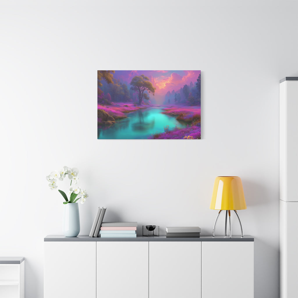Dreamscape River Matte Canvas Wall Art Vibrant Fantasy Landscape, Stretched 1.25"