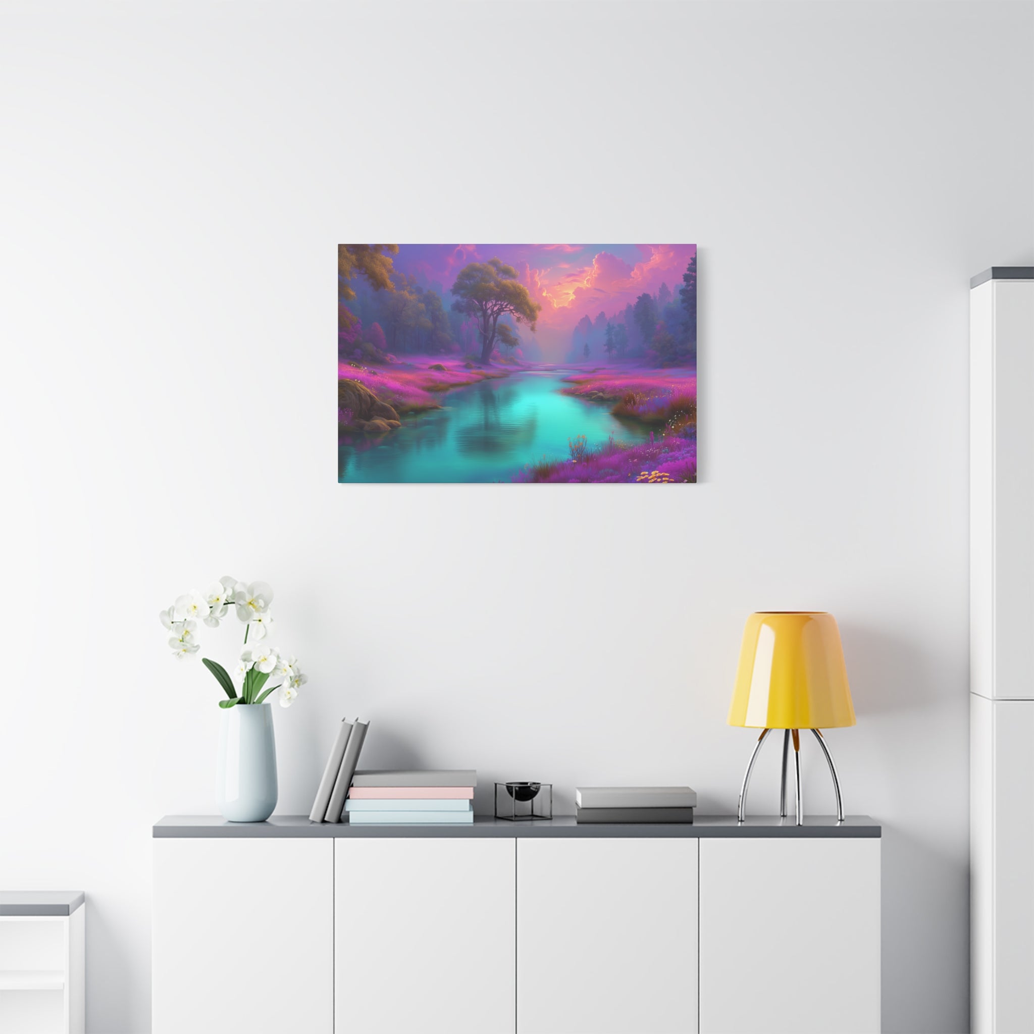 Dreamscape River Matte Canvas Wall Art Vibrant Fantasy Landscape, Stretched 1.25"