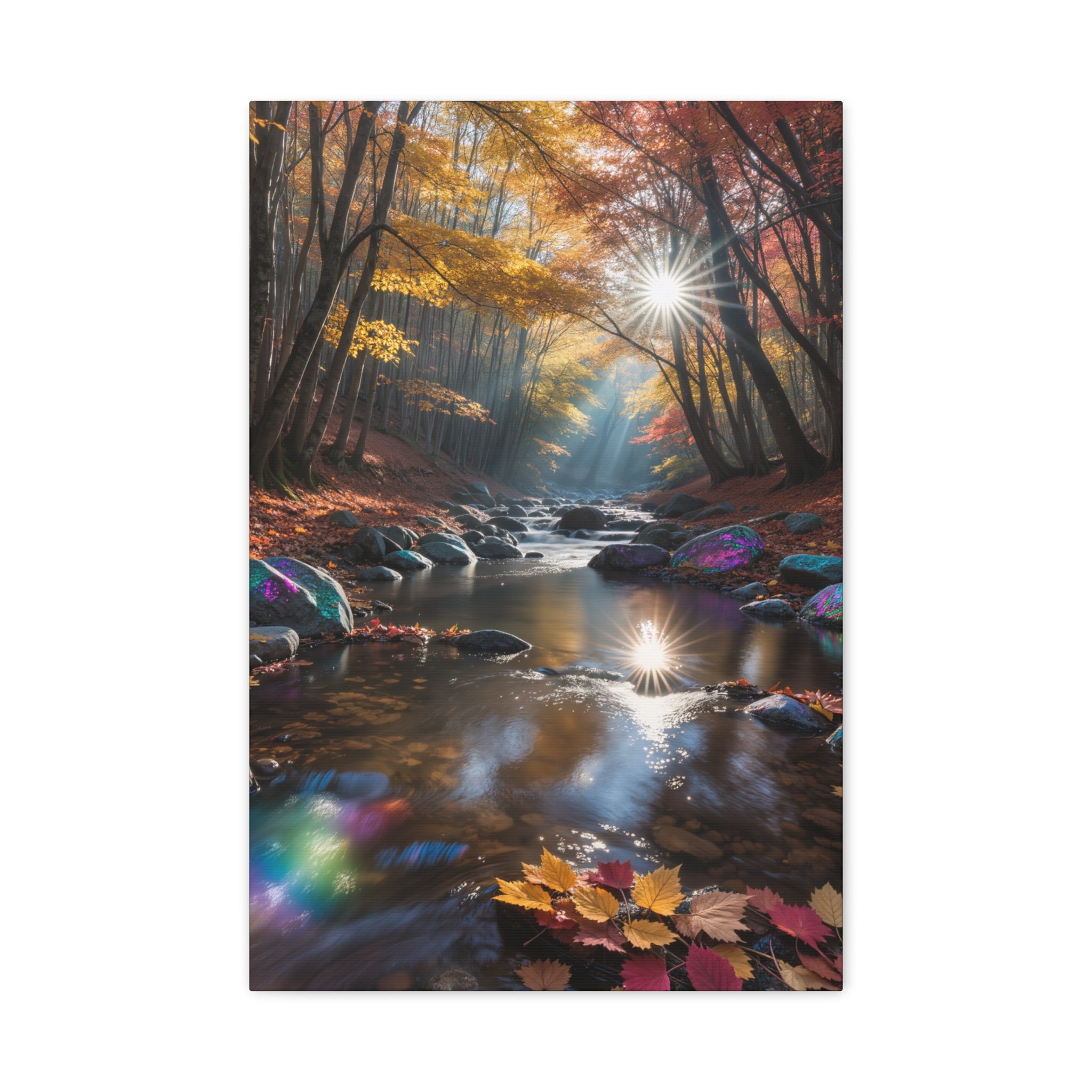 Autumn Forest Stream Matte Canvas Print Stretched Wall Art