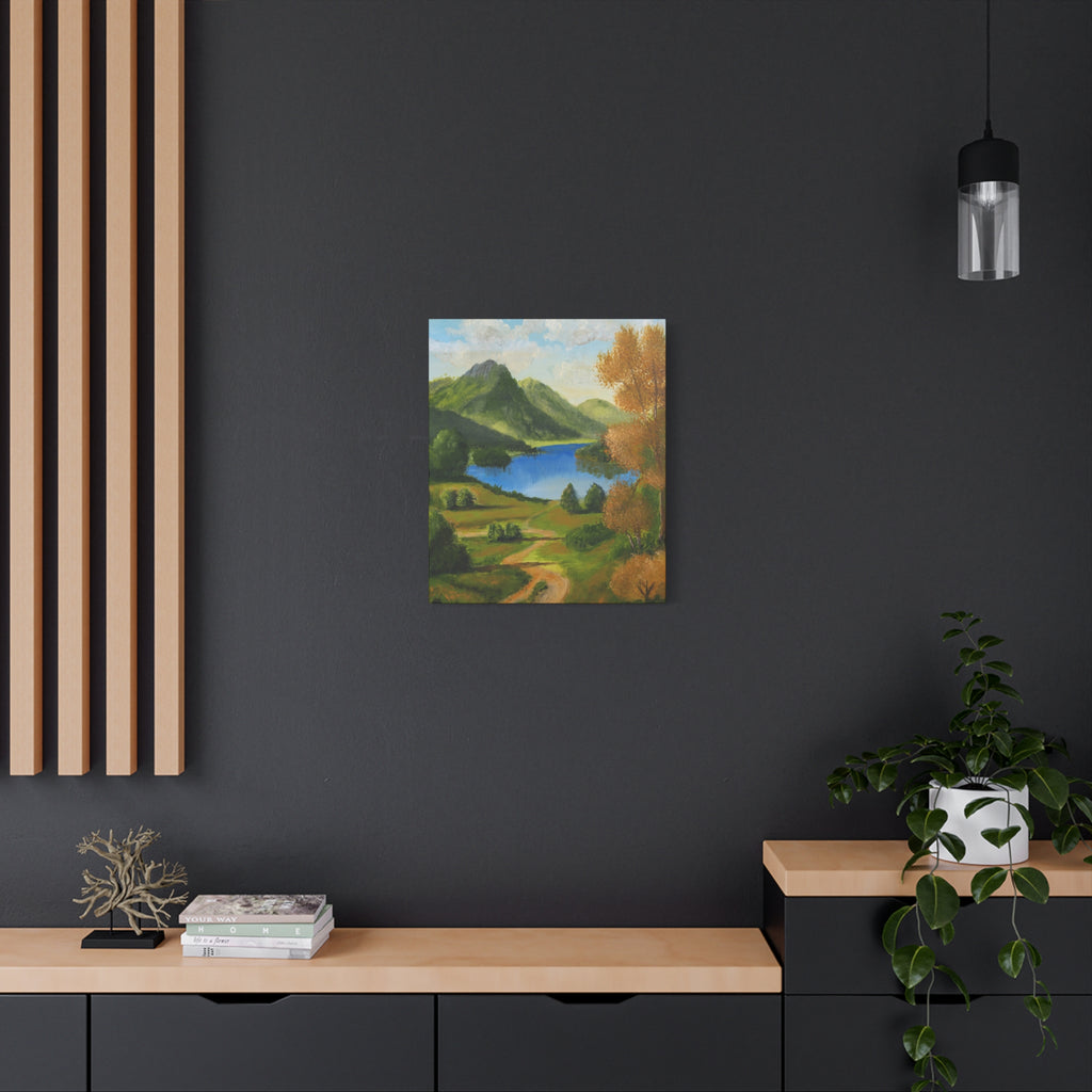 Landscape Canvas Wall Art Serene Mountain Lake Matte Stretched Canvas (1.25")