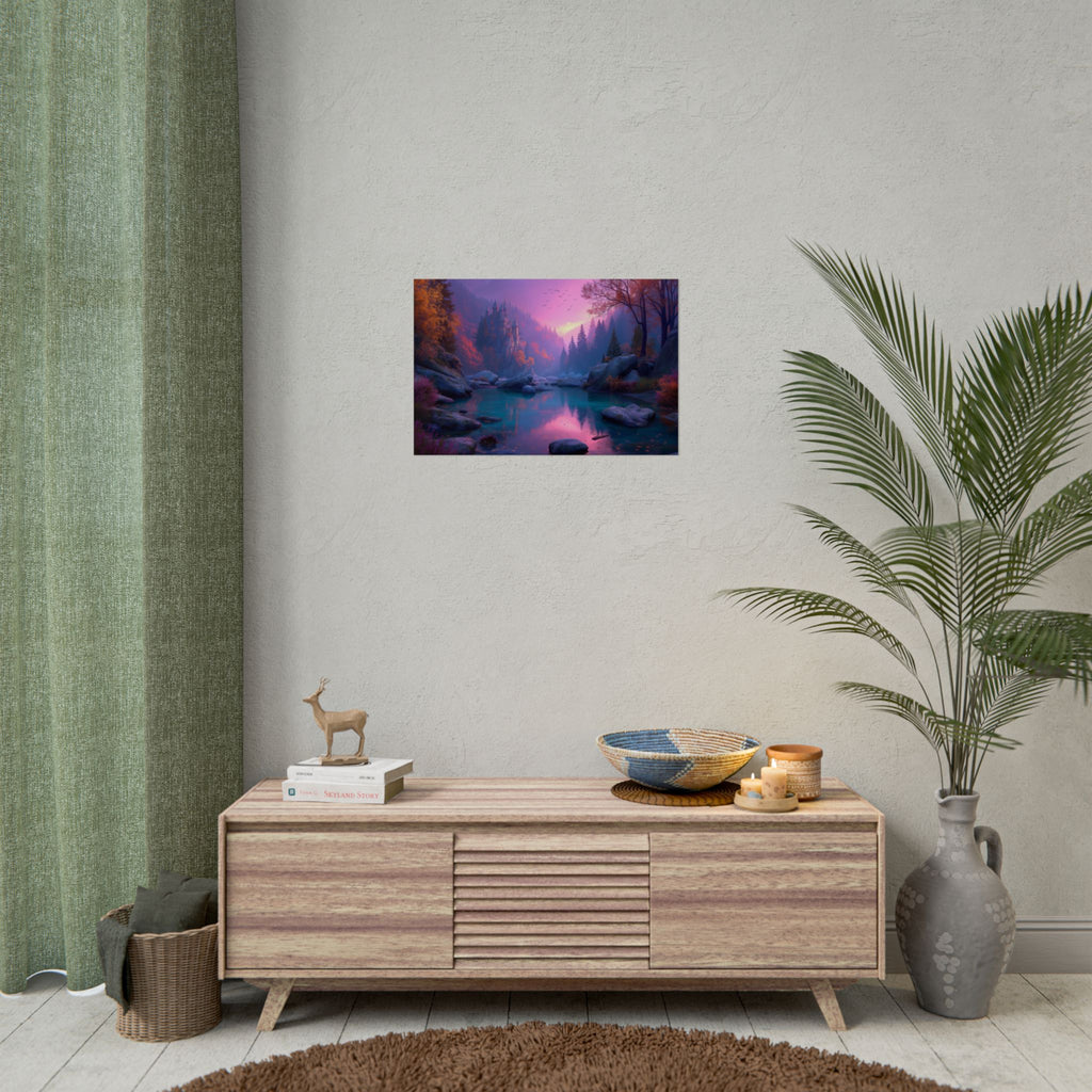 Scenic Twilight Lake  Dreamy Forest Sunset Wall Art
