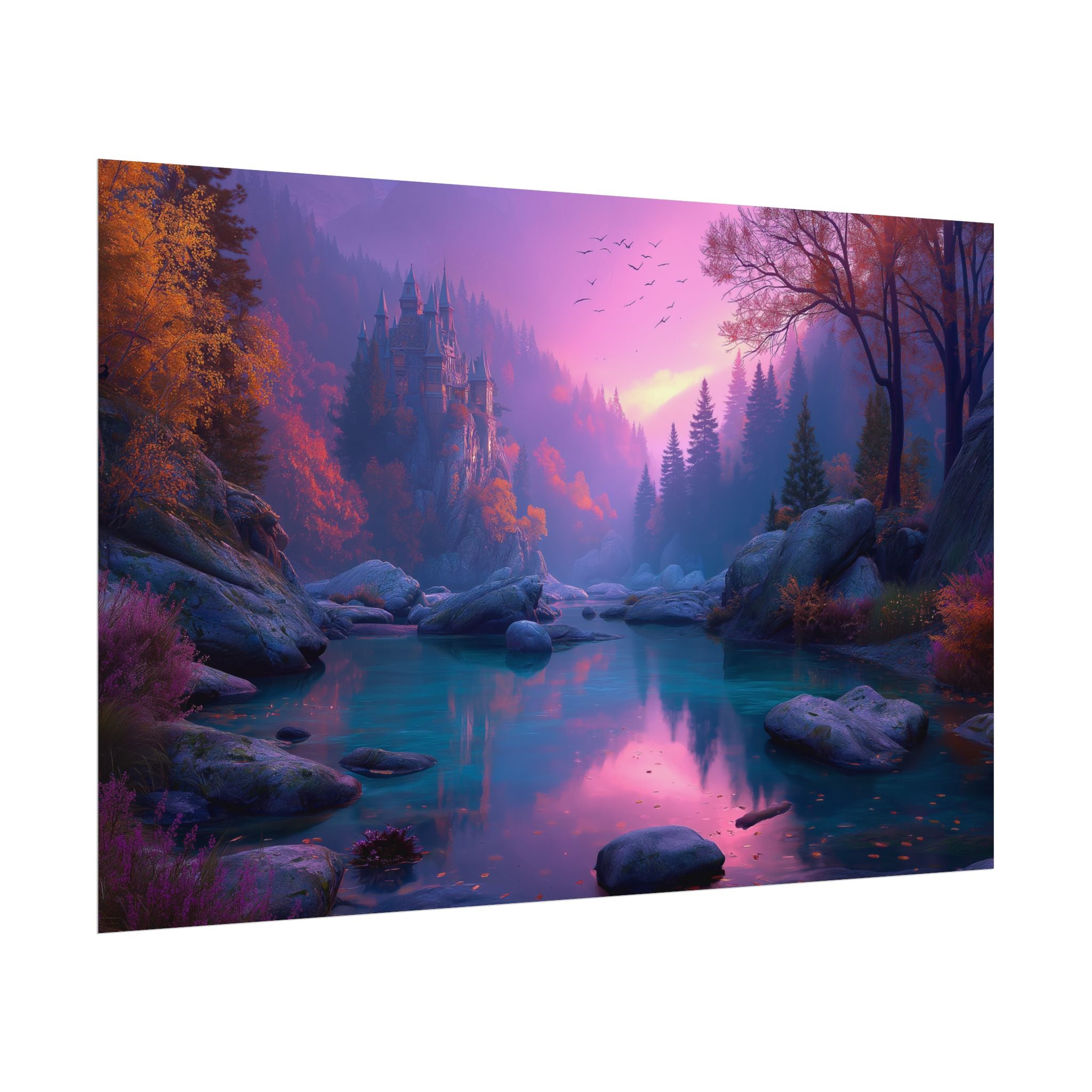 Scenic Twilight Lake  Dreamy Forest Sunset Wall Art
