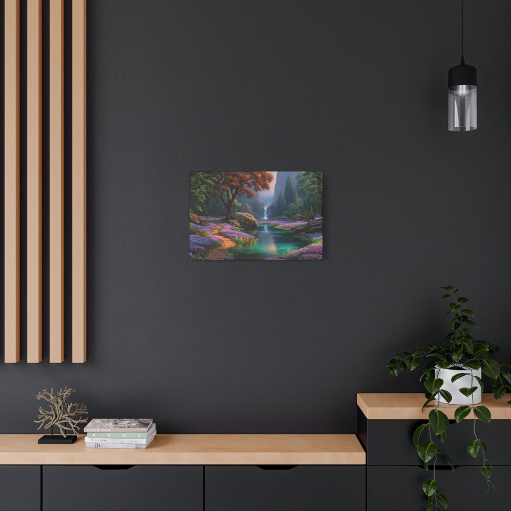 Enchanted Forest Waterfall Matte Canvas Print Stretched Wall Art