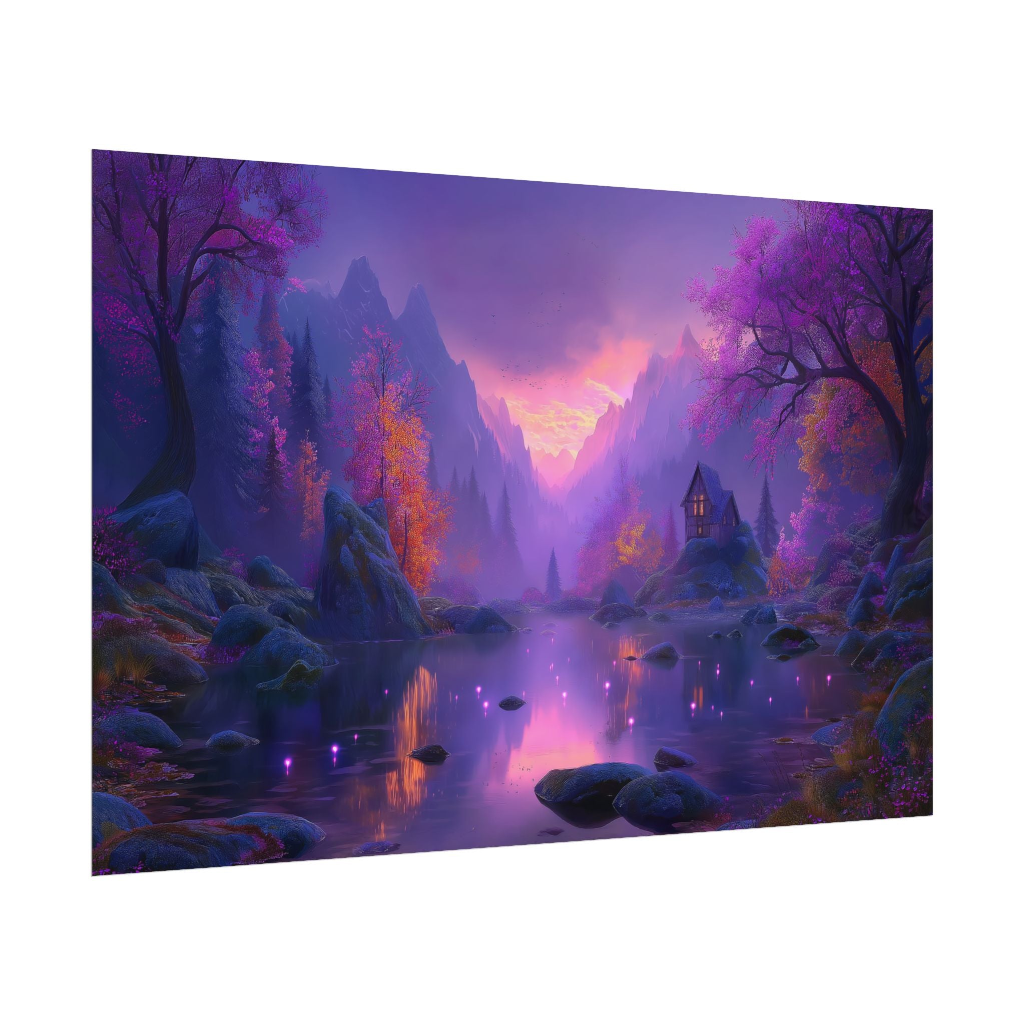 Fantasy Landscape Purple Twilight Lake Scene print