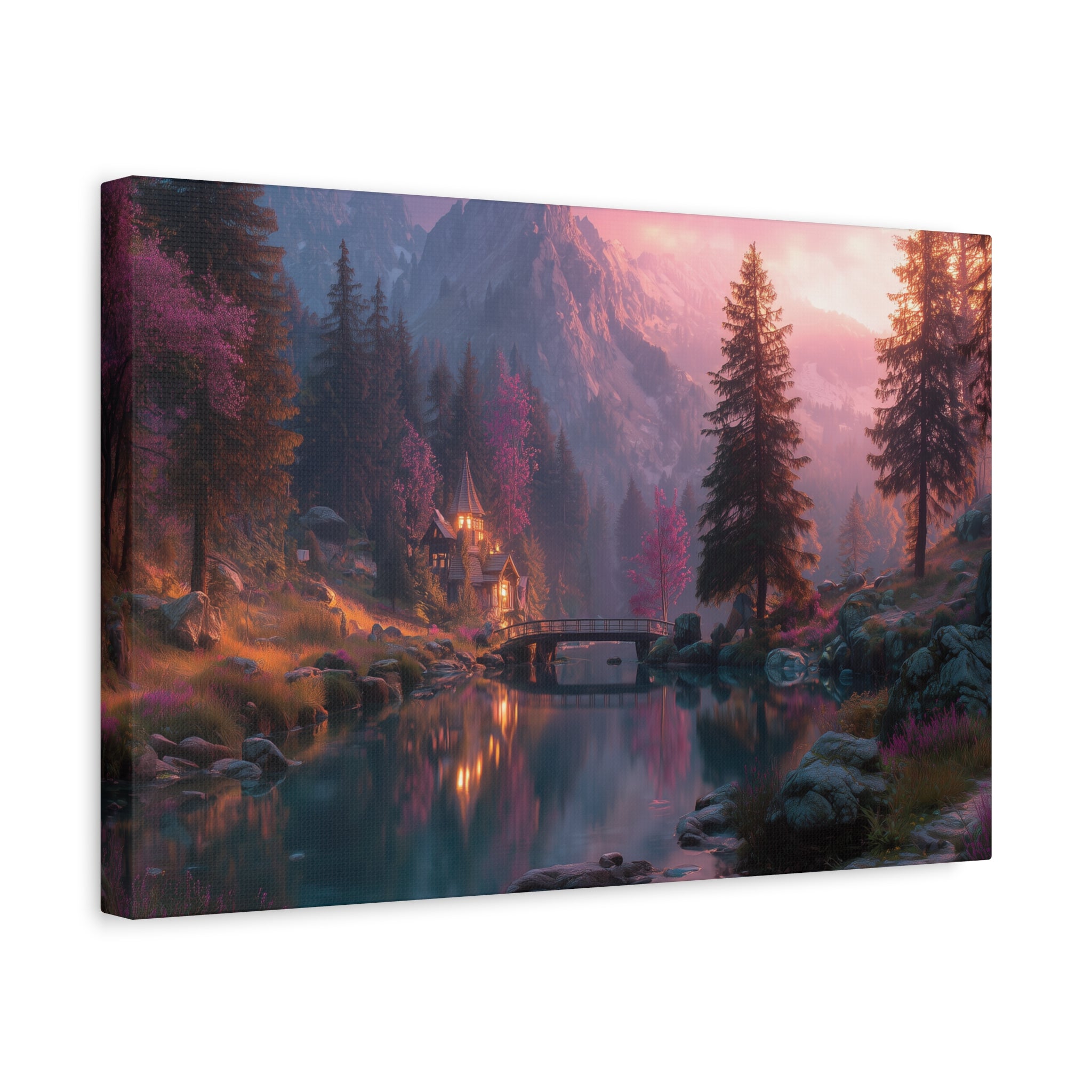 Sunset Forest Lake Matte Canvas Wall Art Stretched 1.25"