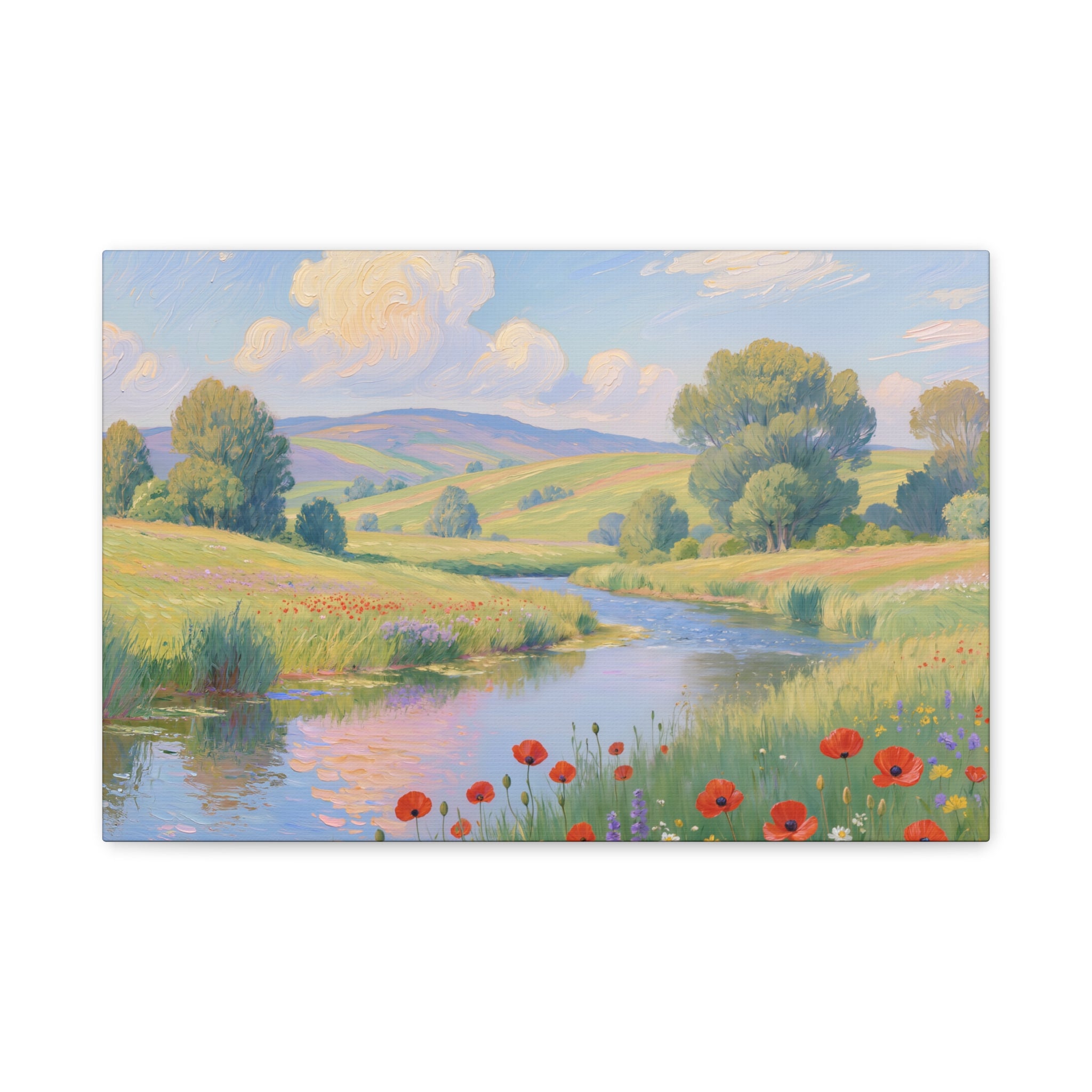 Poppy Meadow River Matte Canvas Print Stretched 1.25"