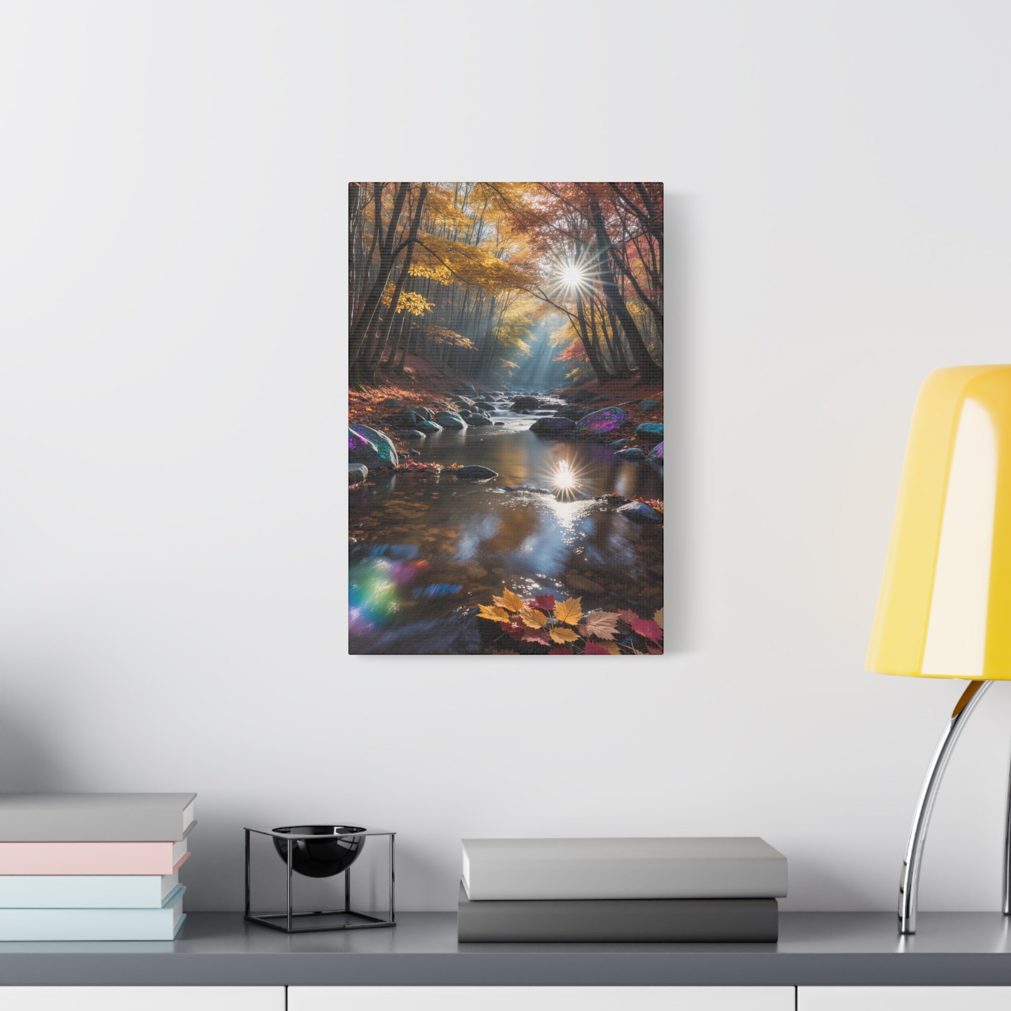 Autumn Forest Stream Matte Canvas Print Stretched Wall Art