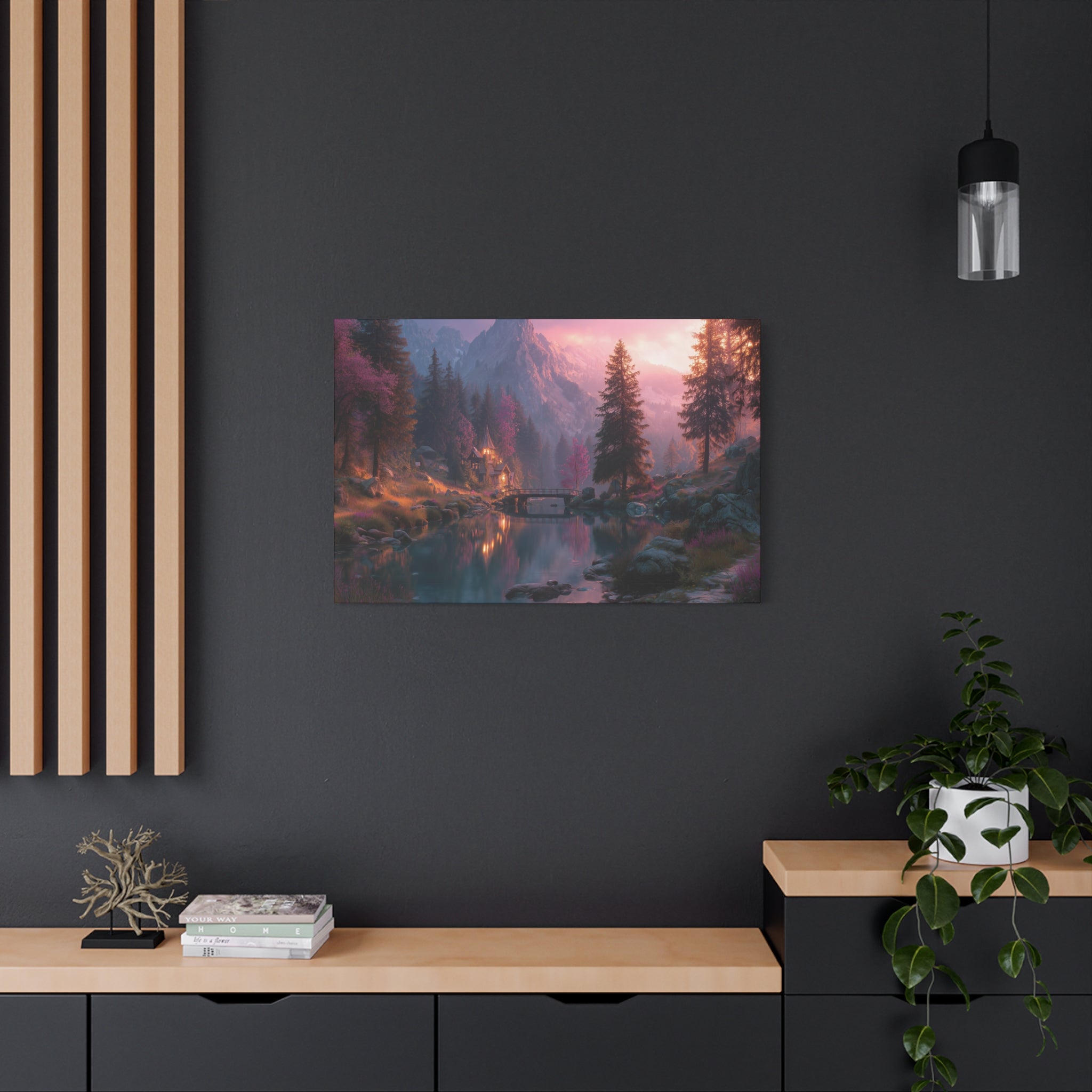 Sunset Forest Lake Matte Canvas Wall Art Stretched 1.25"