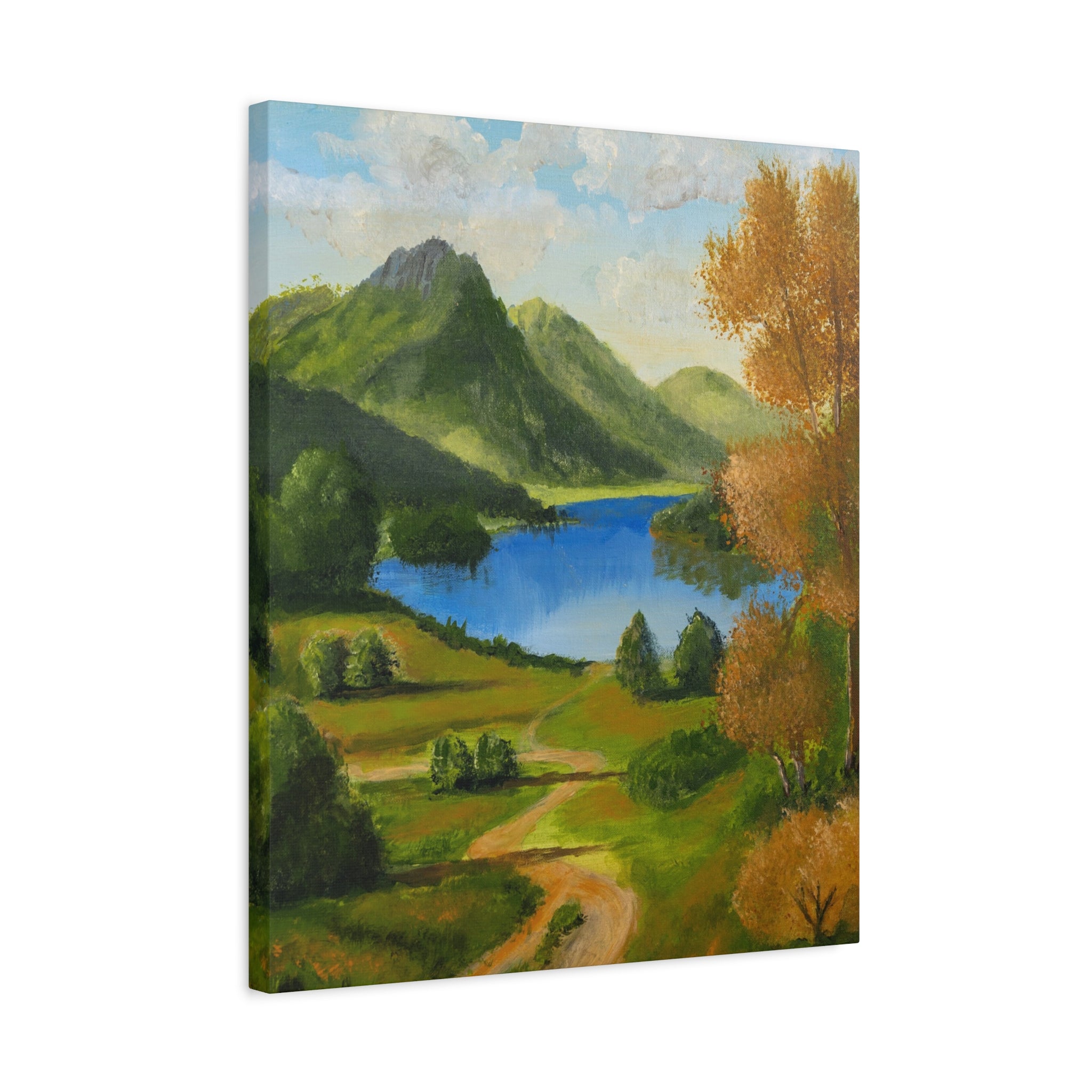 Landscape Canvas Wall Art Serene Mountain Lake Matte Stretched Canvas (1.25")