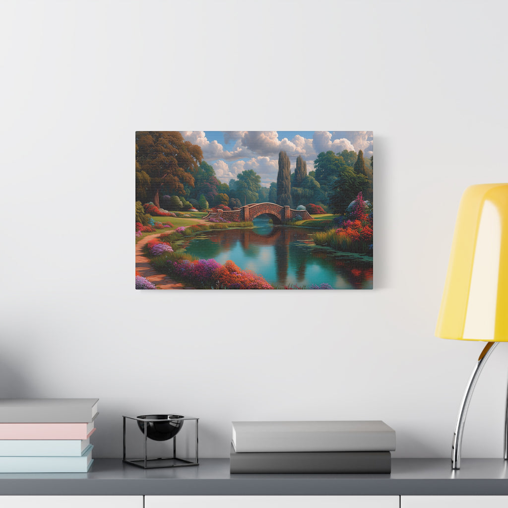 Canvas Wall Art Serene Garden Bridge Landscape Matte Canvas