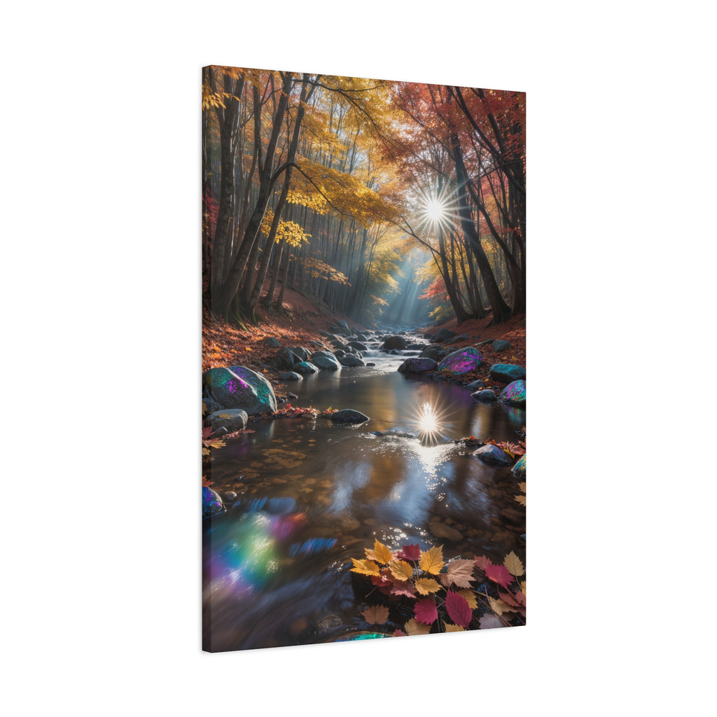 Autumn Forest Stream Matte Canvas Print Stretched Wall Art