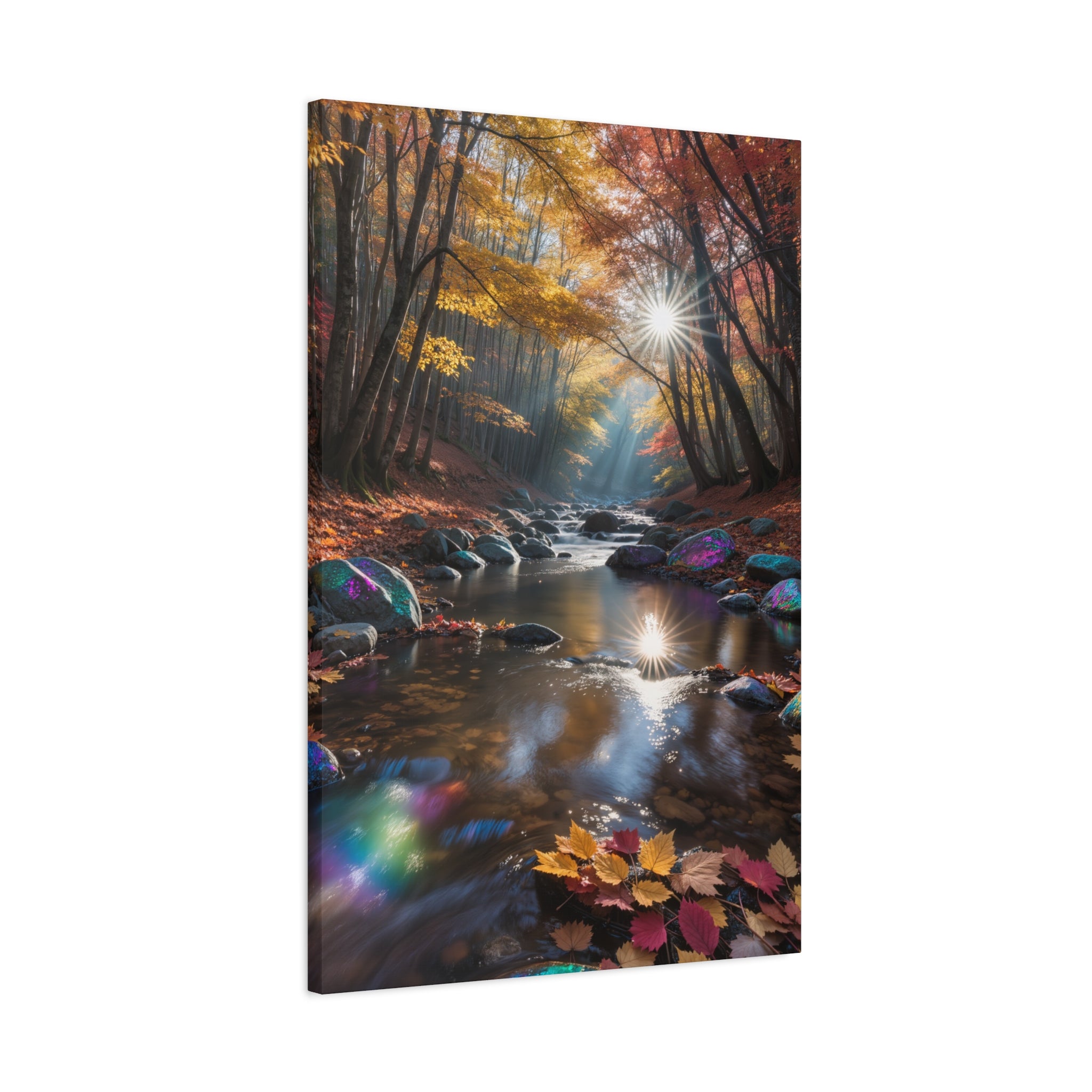 Autumn Forest Stream Matte Canvas Print Stretched Wall Art
