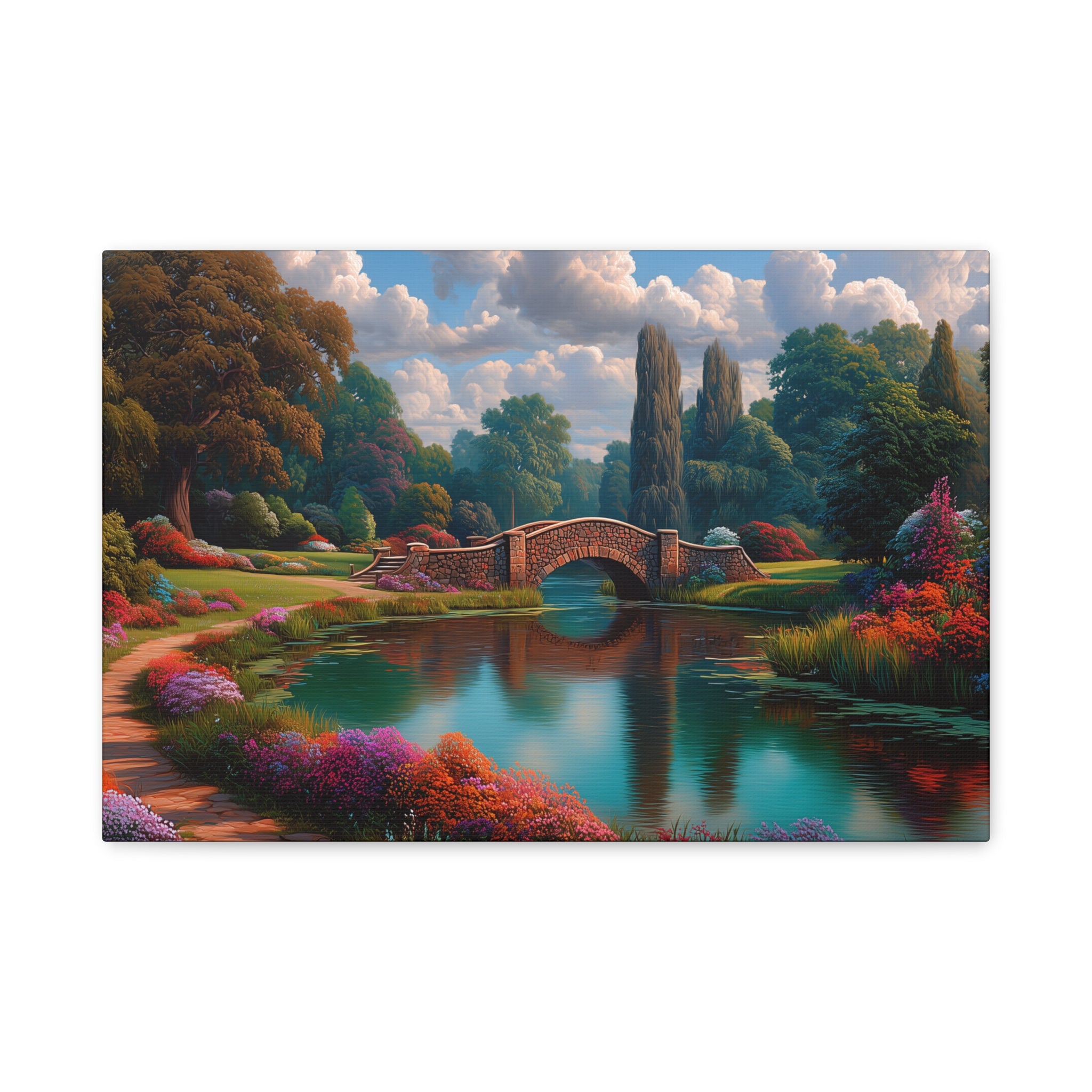 Canvas Wall Art Serene Garden Bridge Landscape Matte Canvas