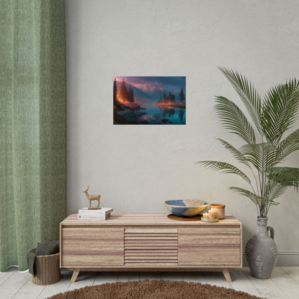 Serene Mountain Lake Sunset Landscape Wall Art