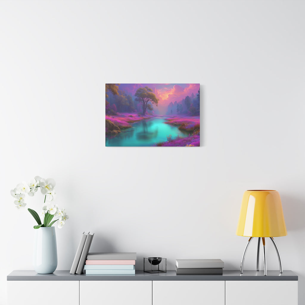 Dreamscape River Matte Canvas Wall Art Vibrant Fantasy Landscape, Stretched 1.25"
