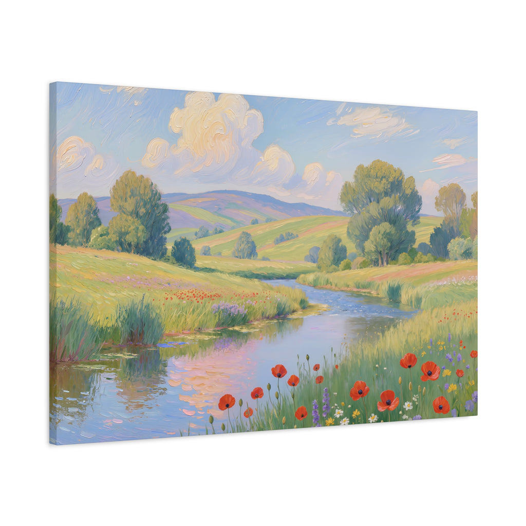 Poppy Meadow River Matte Canvas Print Stretched 1.25"