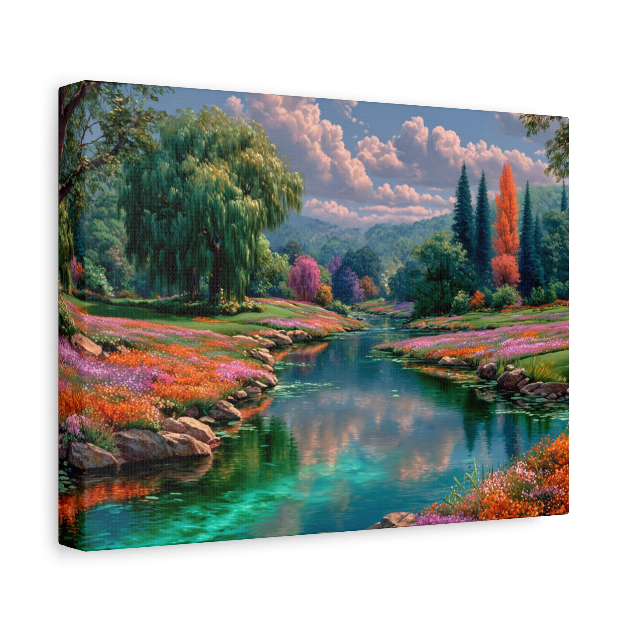 Scenic River Landscape Matte Canvas Wall Art Stretched 1.25"