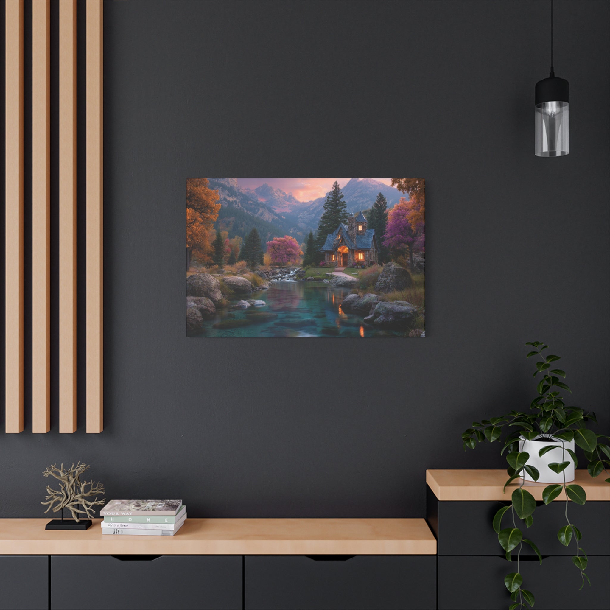 Cozy Mountain Cottage Matte Canvas Print Stretched Wall Art