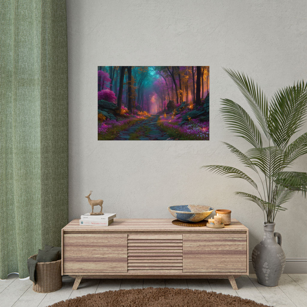 Fantasy Forest Rolled Poster Dreamy Purple & Teal Woodland Wall Art