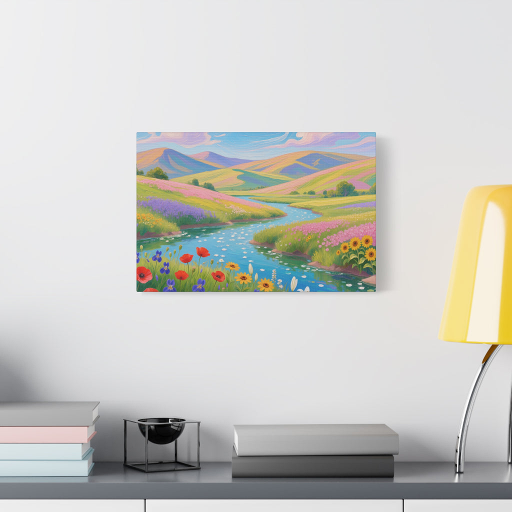 Matte Canvas Print Colorful Meadow River Landscape Wall Art