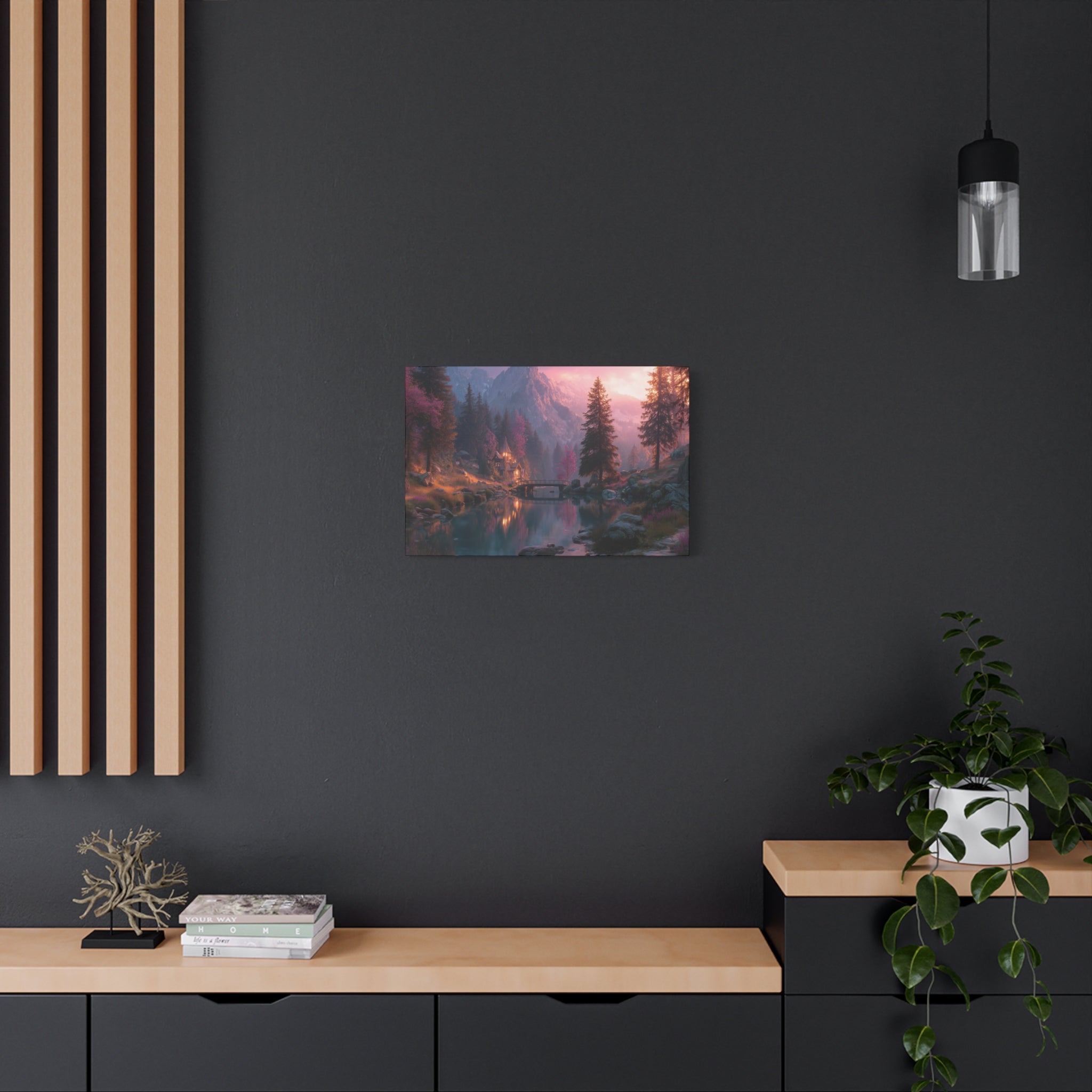 Sunset Forest Lake Matte Canvas Wall Art Stretched 1.25"