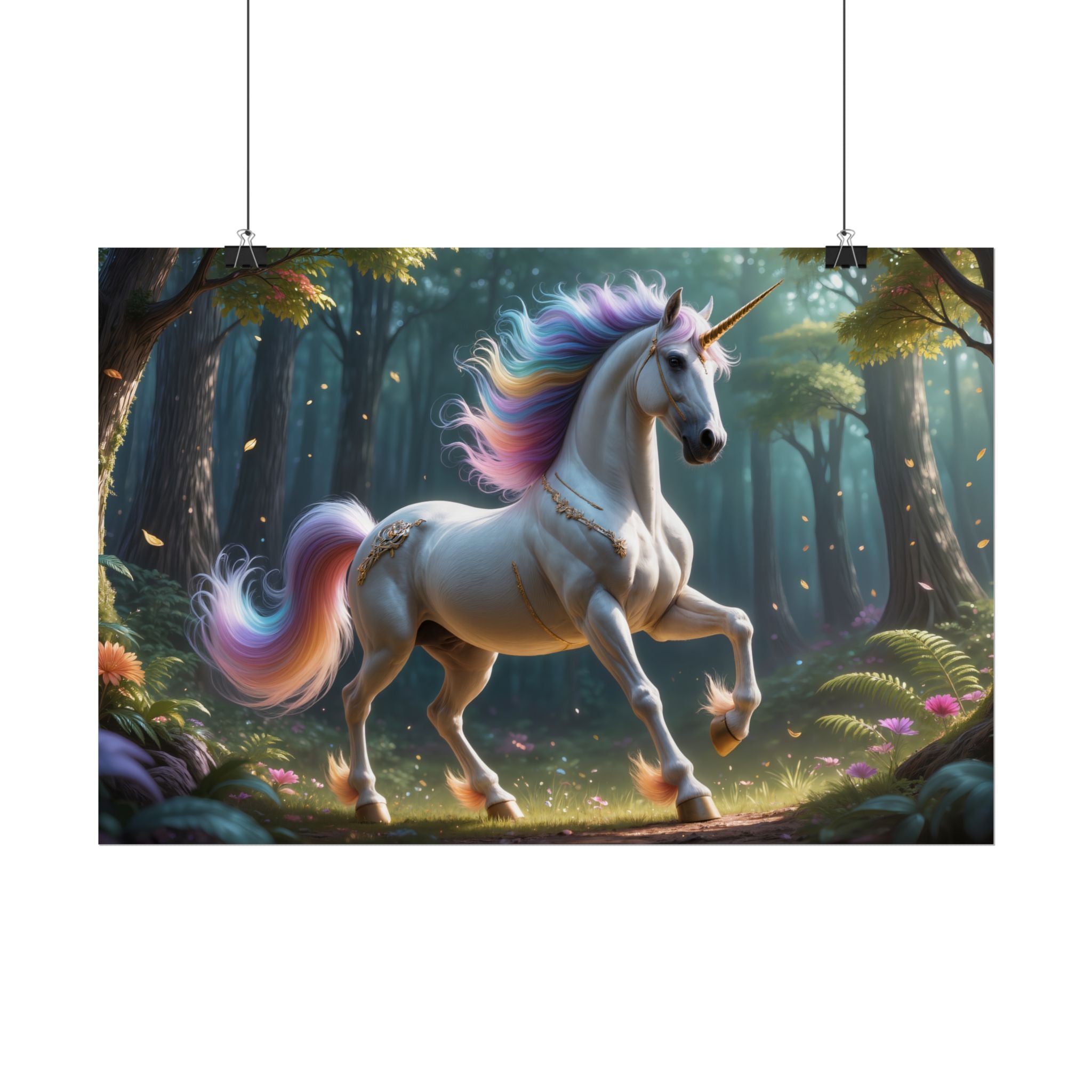 Unicorn Forest  Rainbow Mane Fantasy Wall Art (Rolled Poster)