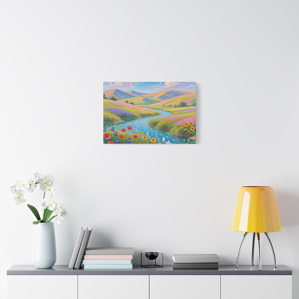 Matte Canvas Print Colorful Meadow River Landscape Wall Art