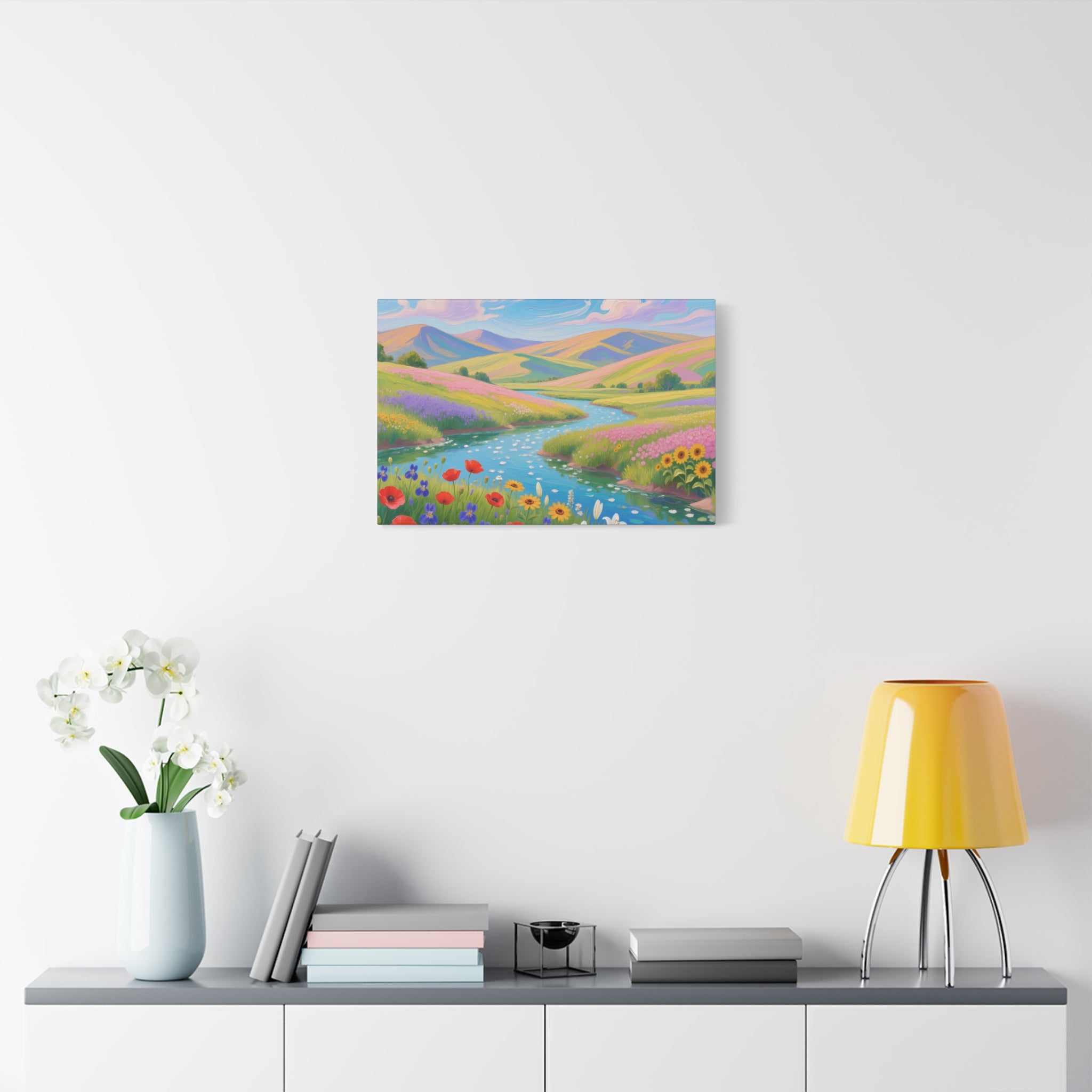 Matte Canvas Print Colorful Meadow River Landscape Wall Art