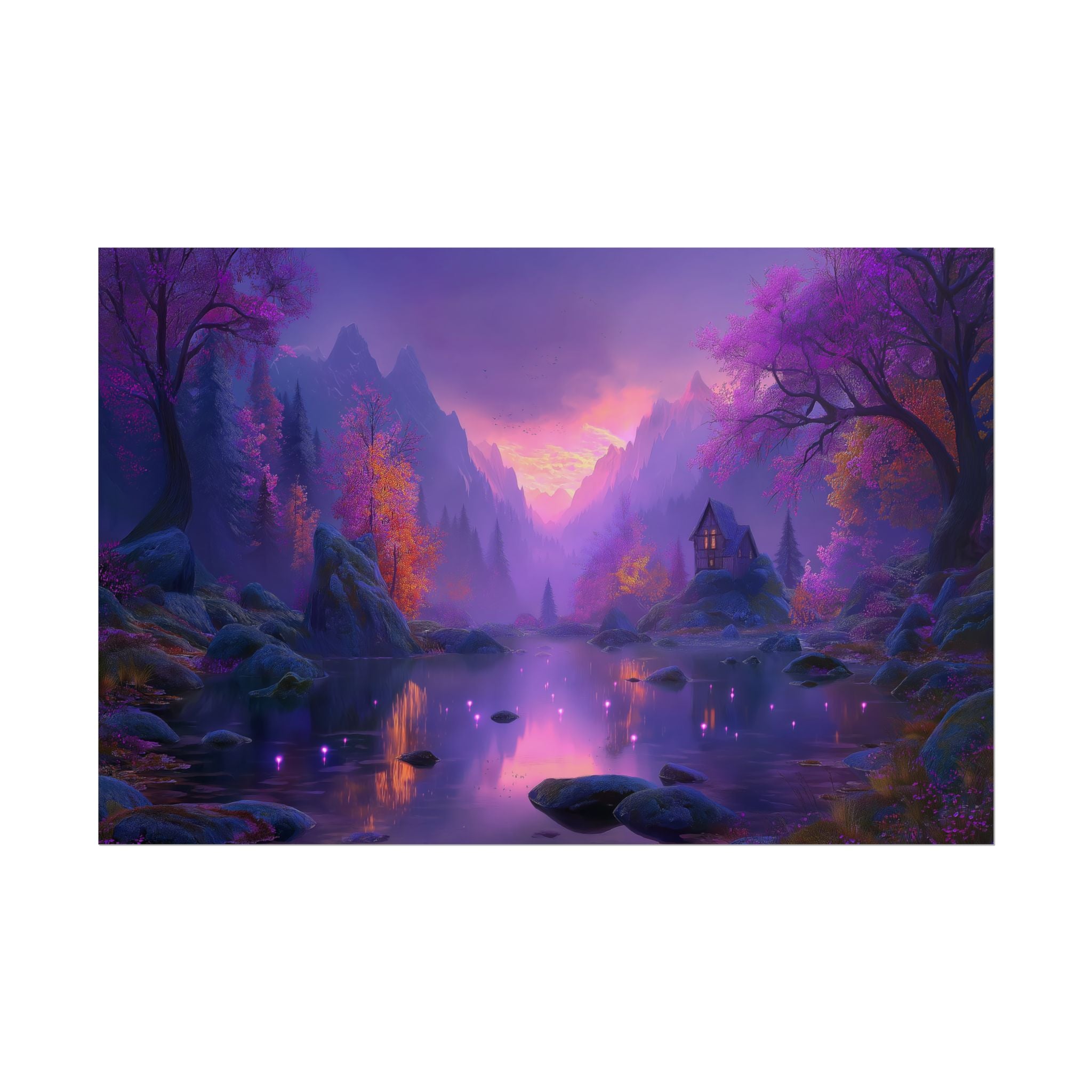 Fantasy Landscape Purple Twilight Lake Scene print