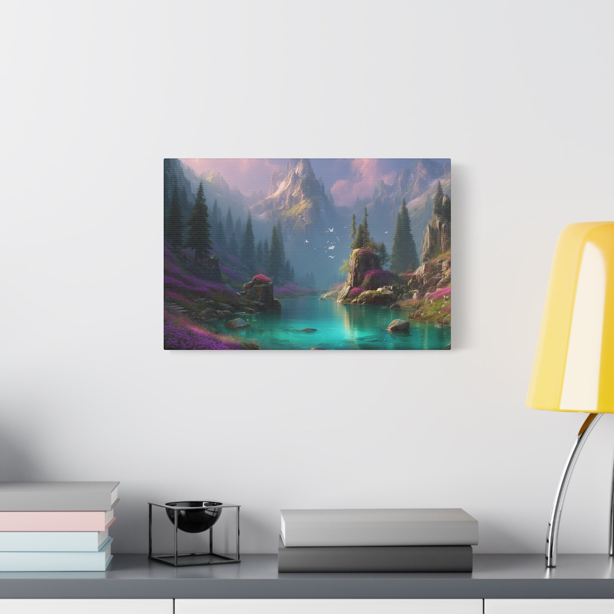Matte Stretched Canvas Wall Art Tranquil Fantasy Lake Landscape