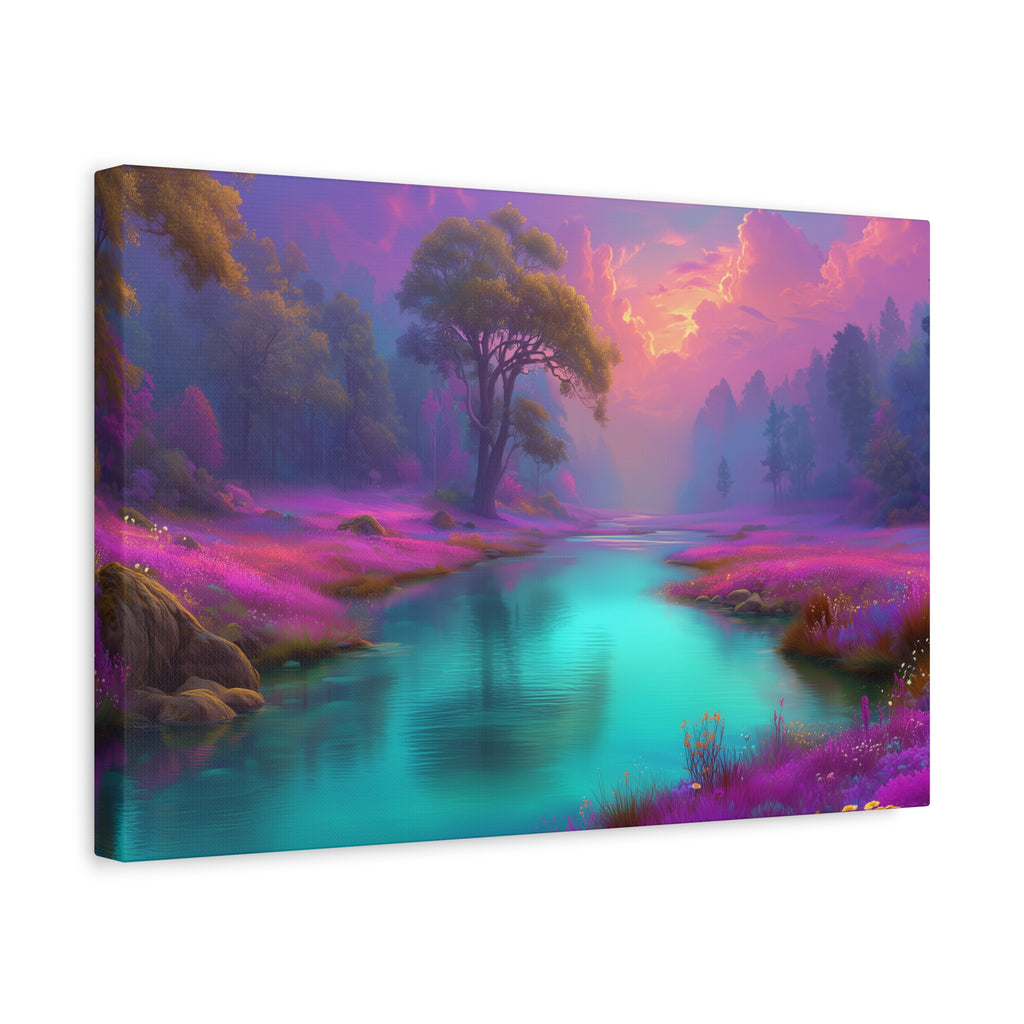 Dreamscape River Matte Canvas Wall Art Vibrant Fantasy Landscape, Stretched 1.25"