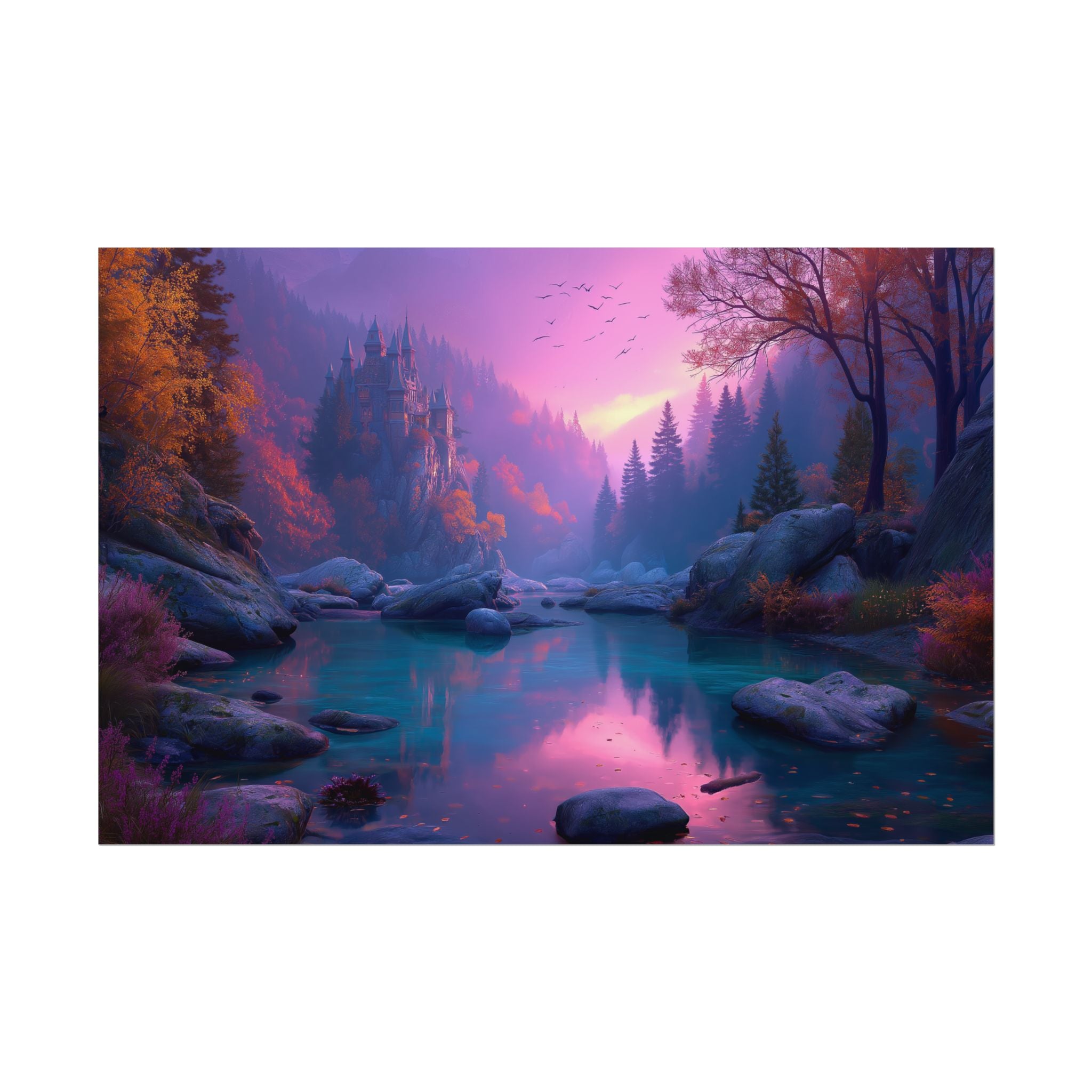 Scenic Twilight Lake  Dreamy Forest Sunset Wall Art
