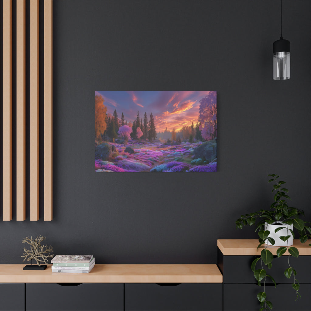 Dreamscape Forest Matte Canvas Print Vibrant Sunset Purple Meadow Wall Art