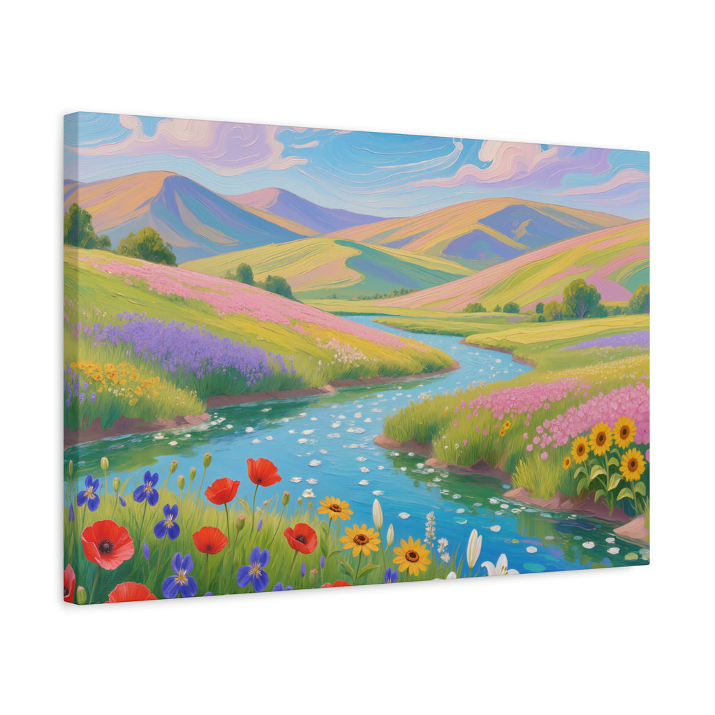Matte Canvas Print Colorful Meadow River Landscape Wall Art