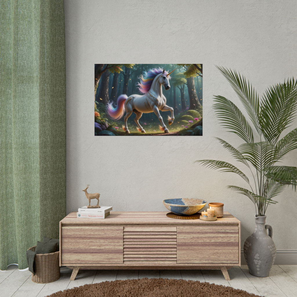 Unicorn Forest  Rainbow Mane Fantasy Wall Art (Rolled Poster)
