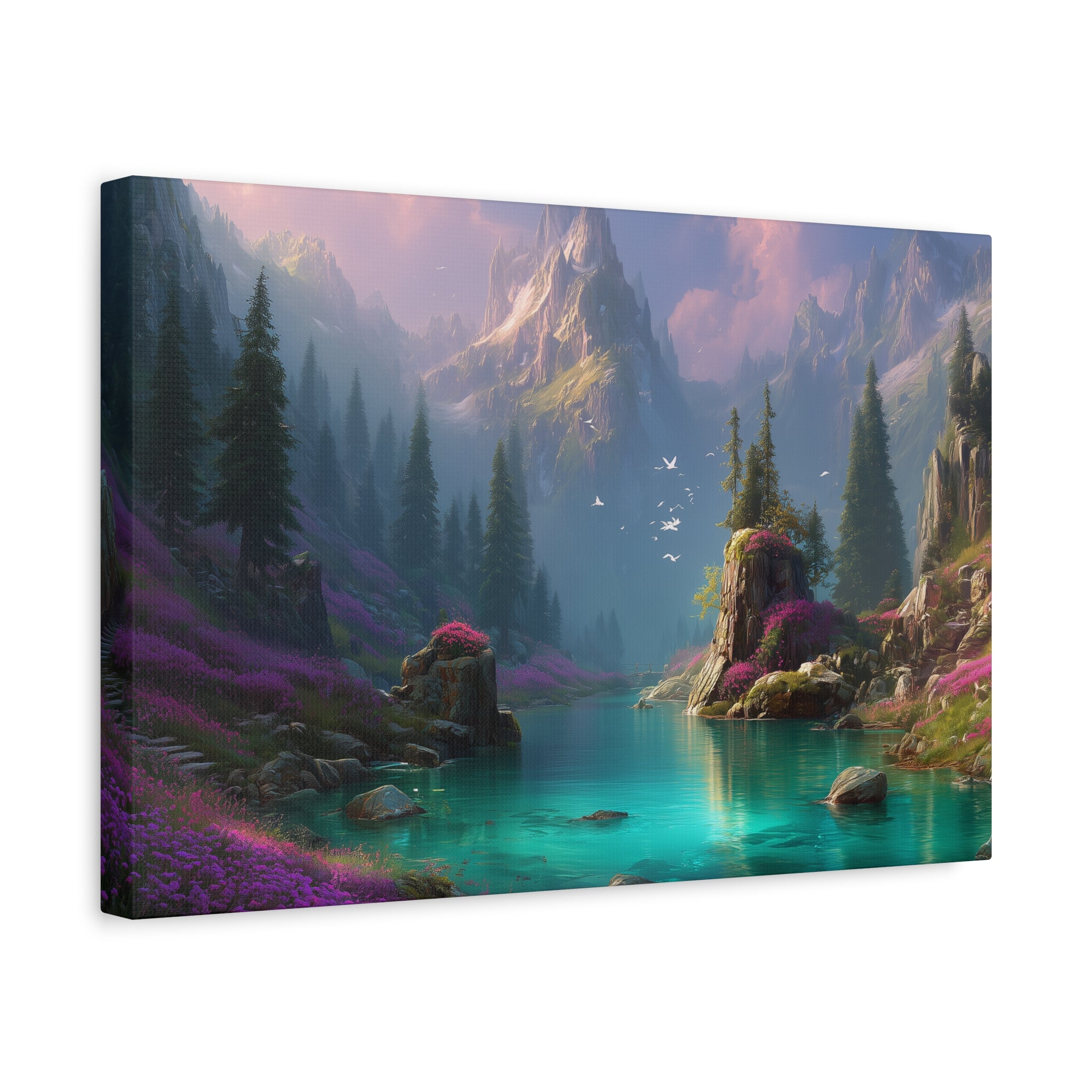 Matte Stretched Canvas Wall Art Tranquil Fantasy Lake Landscape